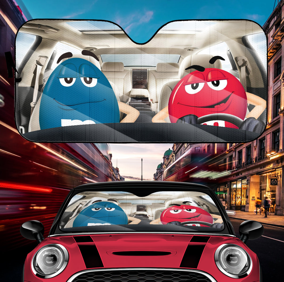 Funny M&M Chocolate Blue Red Driving Car Auto Sunshade Nearkii