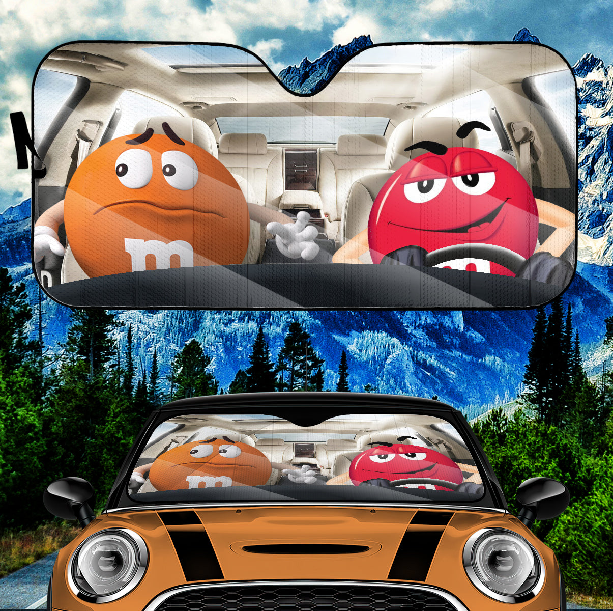 Funny M&M Chocolate Orange Red Driving Car Auto Sunshade Nearkii