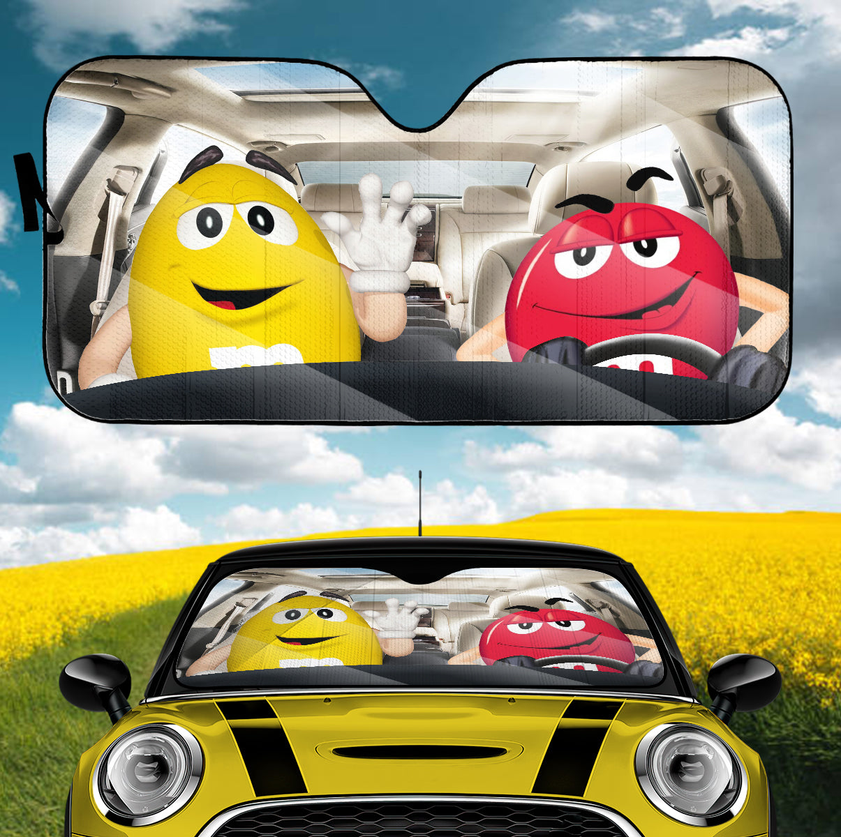 Funny M&M Chocolate Yellow Red Driving Car Auto Sunshade Nearkii