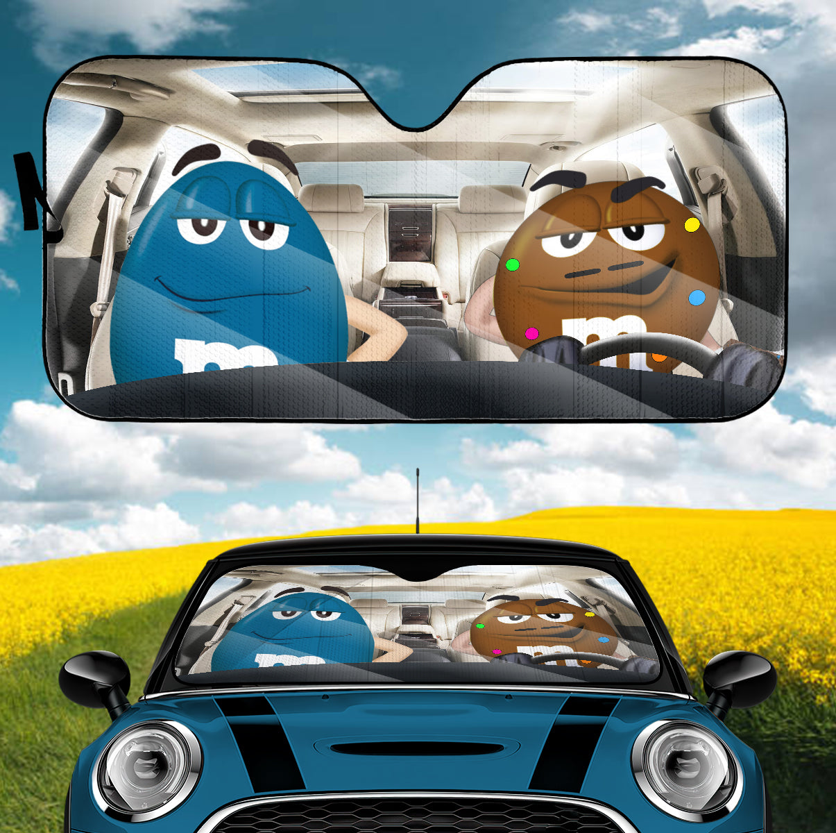 Funny M&M Chocolate Blue Brown Driving Car Auto Sunshade Nearkii