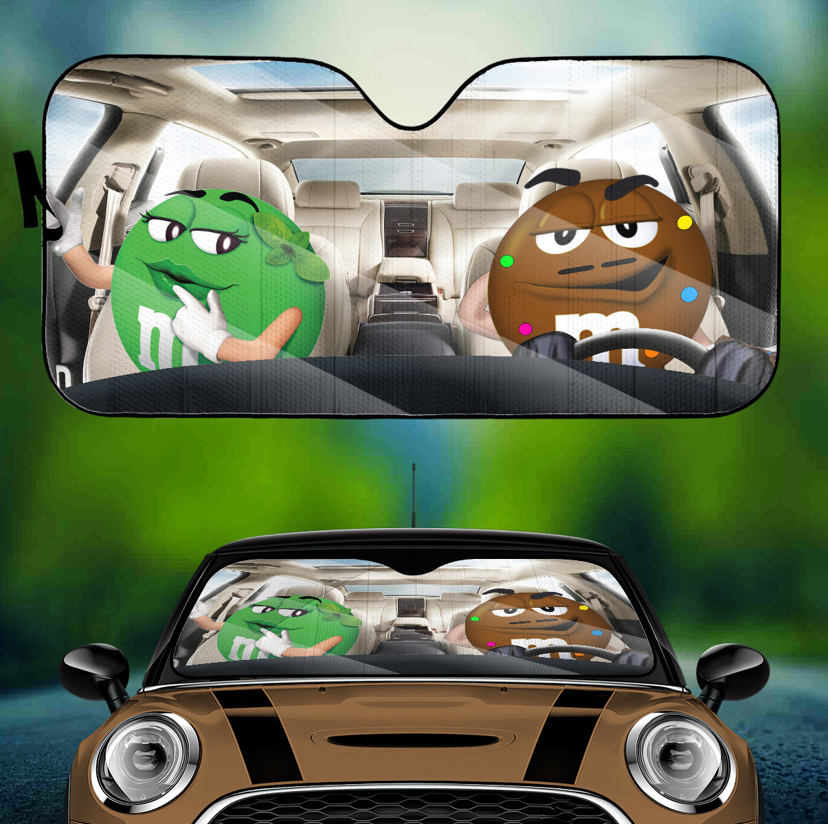 Funny M&M Chocolate Green Brown Driving Car Auto Sunshade Nearkii