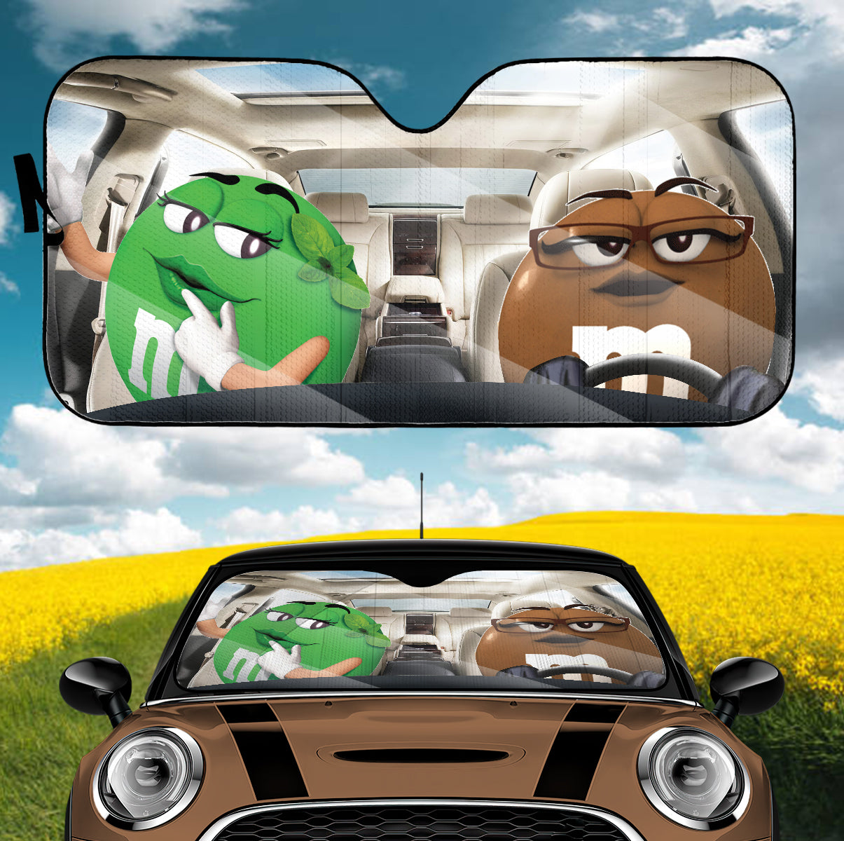 Funny M&M Chocolate Green Brown Driving Car Auto Sunshade Nearkii