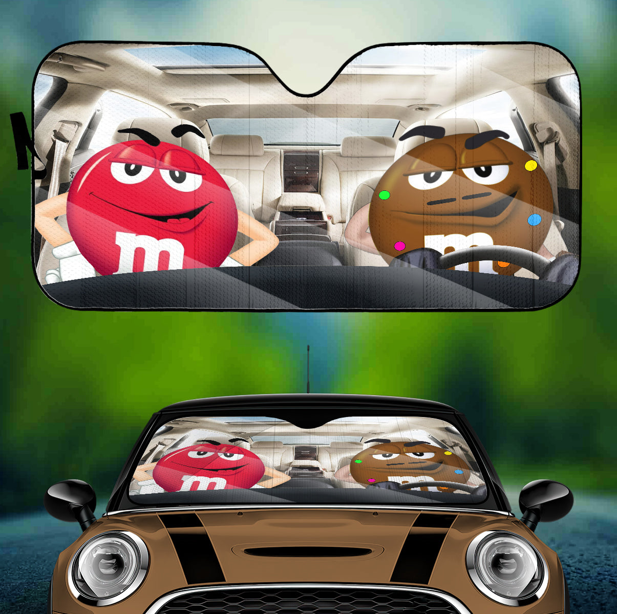 Funny M&M Chocolate Red Brown Driving Car Auto Sunshade Nearkii