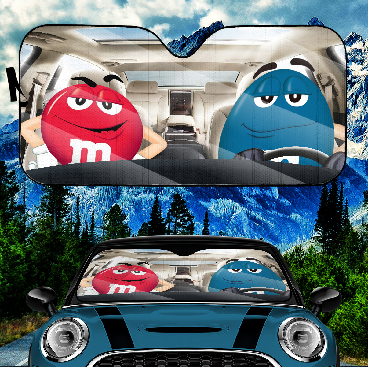 Funny M&M Chocolate Red Blue Driving Car Auto Sunshade Nearkii