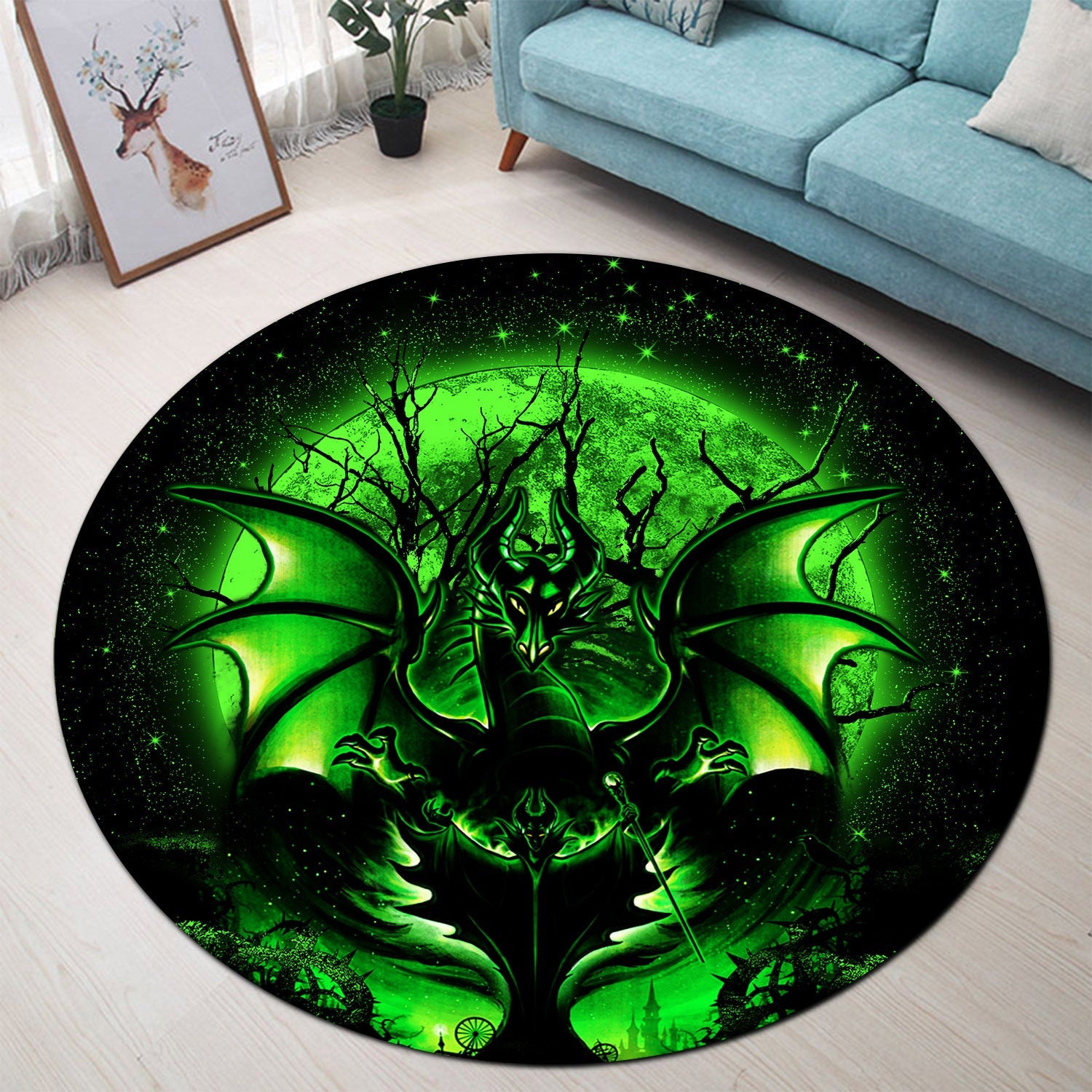 Maleficent Moonlight Round Carpet Rug Bedroom Livingroom Home Decor Nearkii