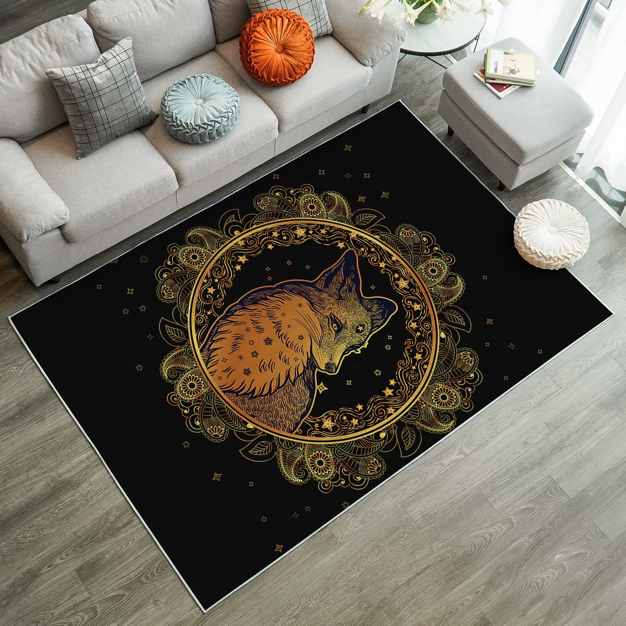 Mandala Fox Rug Carpet Rug Home Room Decor Nearkii