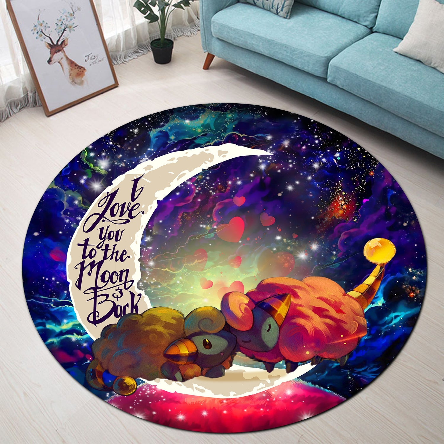 Mareep Pokemon Love You To The Moon Galaxy Round Carpet Rug Bedroom Livingroom Home Decor Nearkii