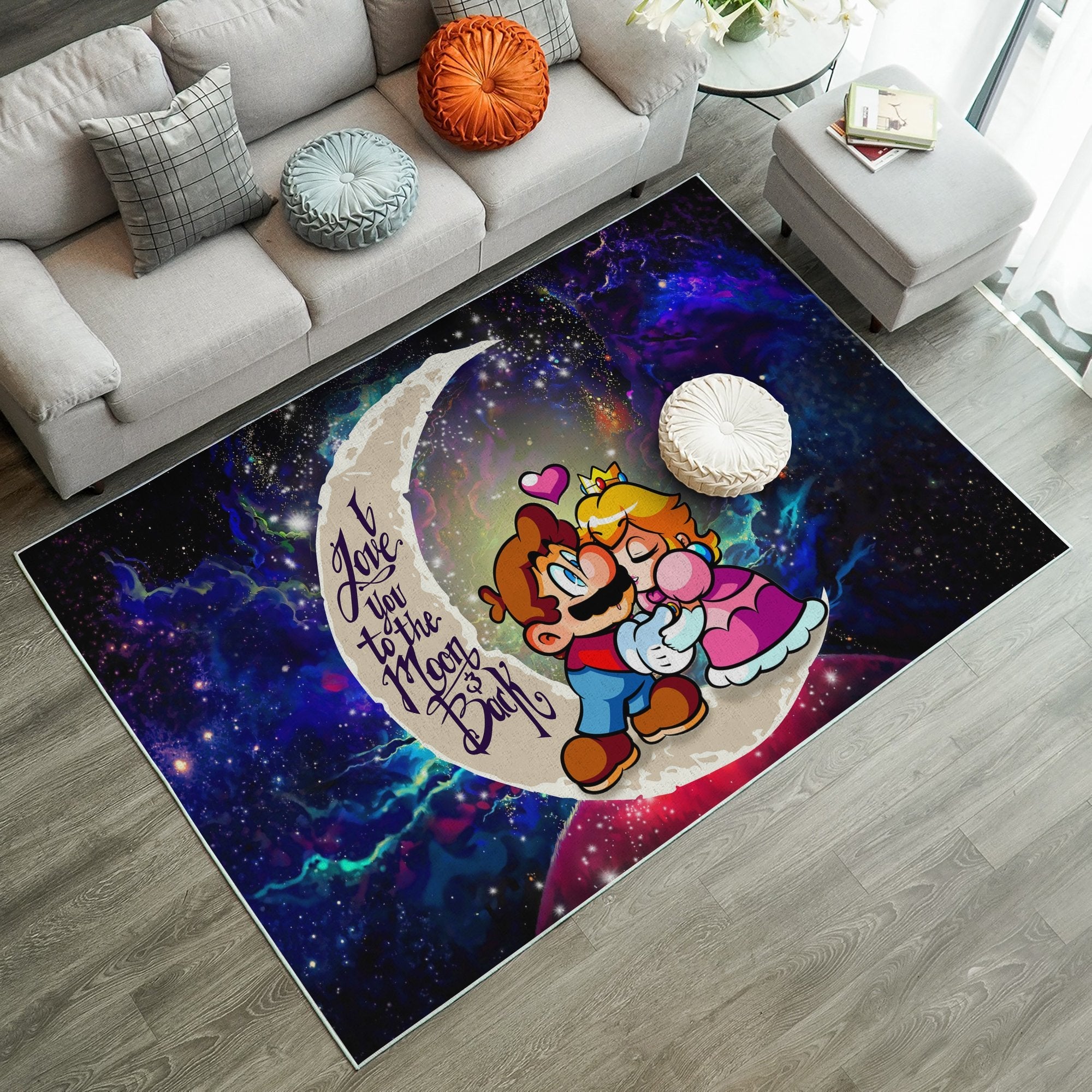 Mario Couple Love You To The Moon Galaxy Carpet Rug Home Room Decor Nearkii