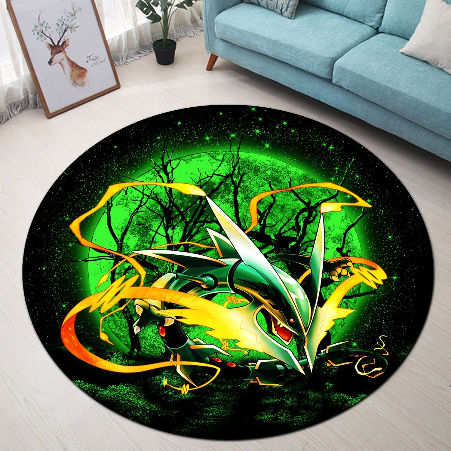 Mega X Rayquaza Moonlight Round Carpet Rug Bedroom Livingroom Home Decor Nearkii