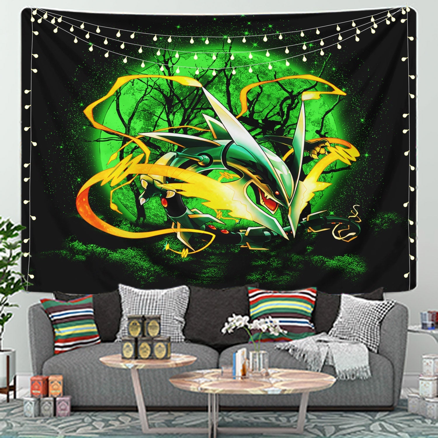 Mega X Rayquaza Pokemon Moonlight Tapestry Room Decor Nearkii