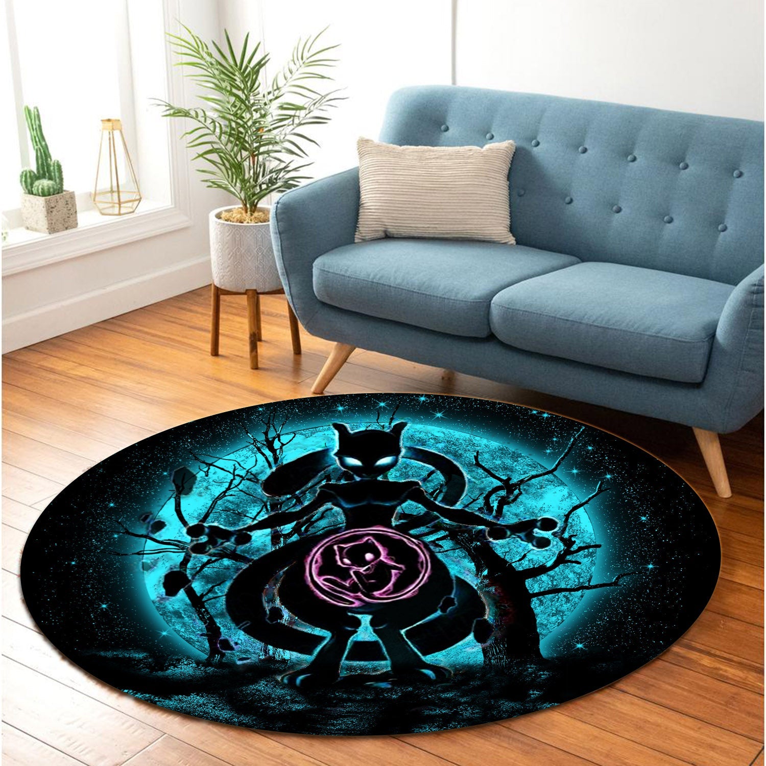 Mewtwo Pokemon Moonlight Round Carpet Rug Bedroom Livingroom Home Decor Nearkii