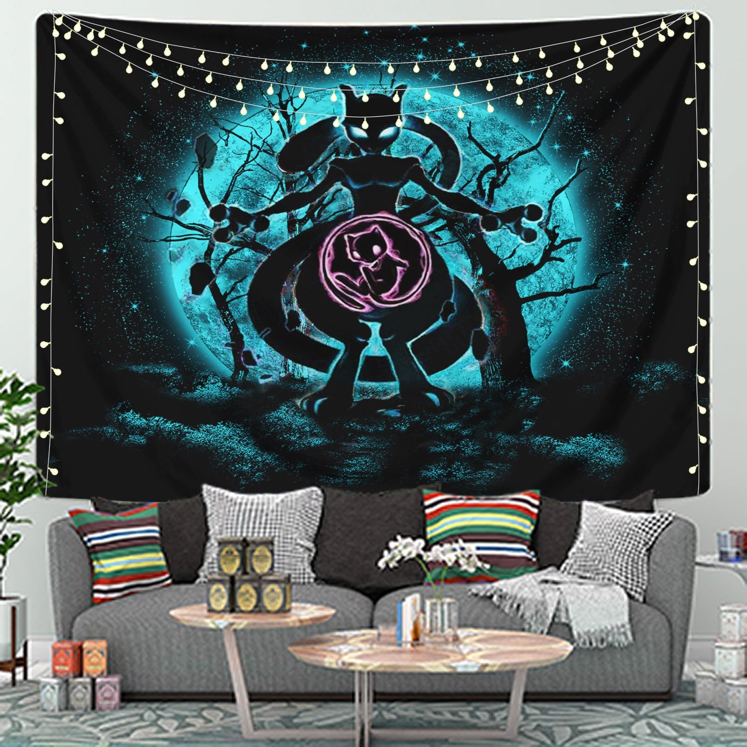 Mewtwo Pokemon Moonlight Tapestry Room Decor Nearkii