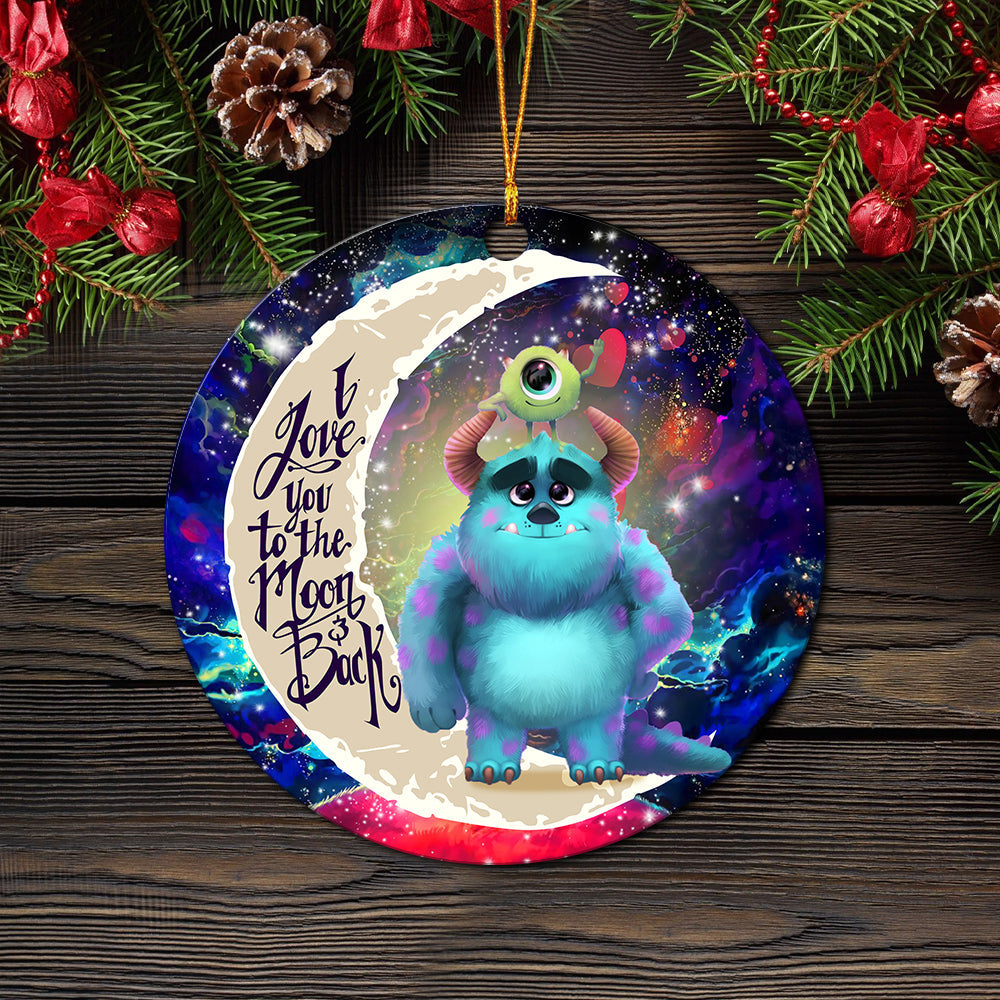 Monster Inc Sully And Mike Love You To The Moon Galaxy Mica Circle Ornament Perfect Gift For Holiday Nearkii