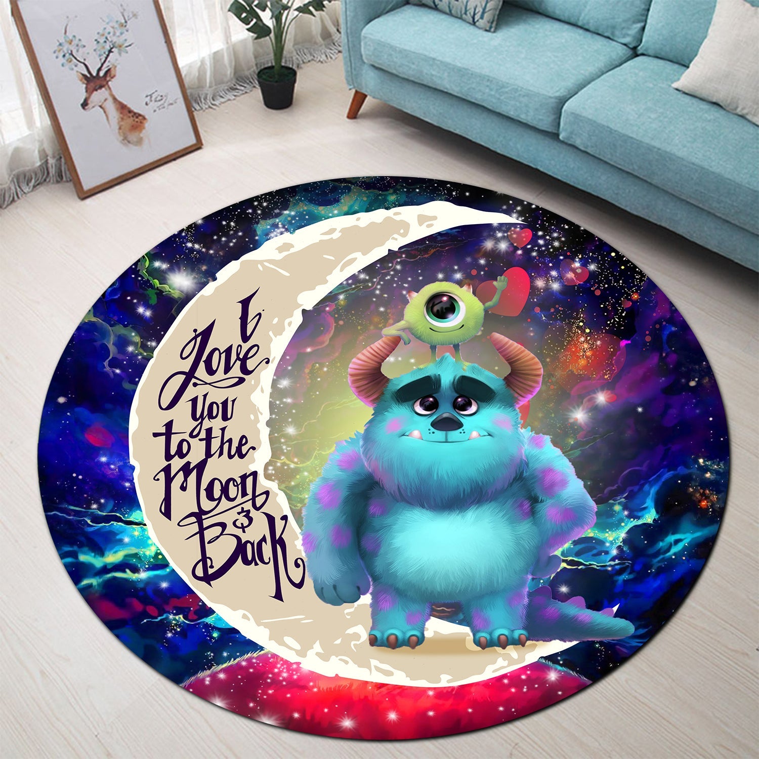 Monster Inc Sully And Mike Love You To The Moon Galaxy Round Carpet Rug Bedroom Livingroom Home Decor Nearkii