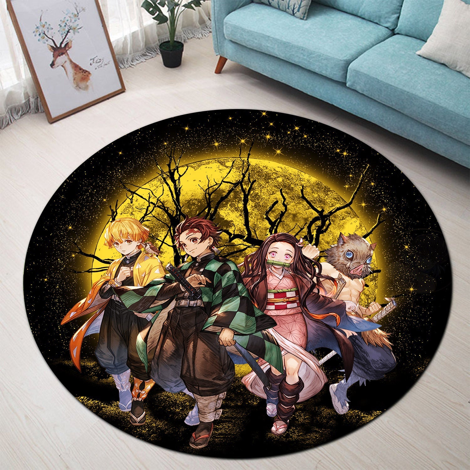 Moon Demonslayer Background Round Carpet Rug Bedroom Livingroom Home Decor Nearkii