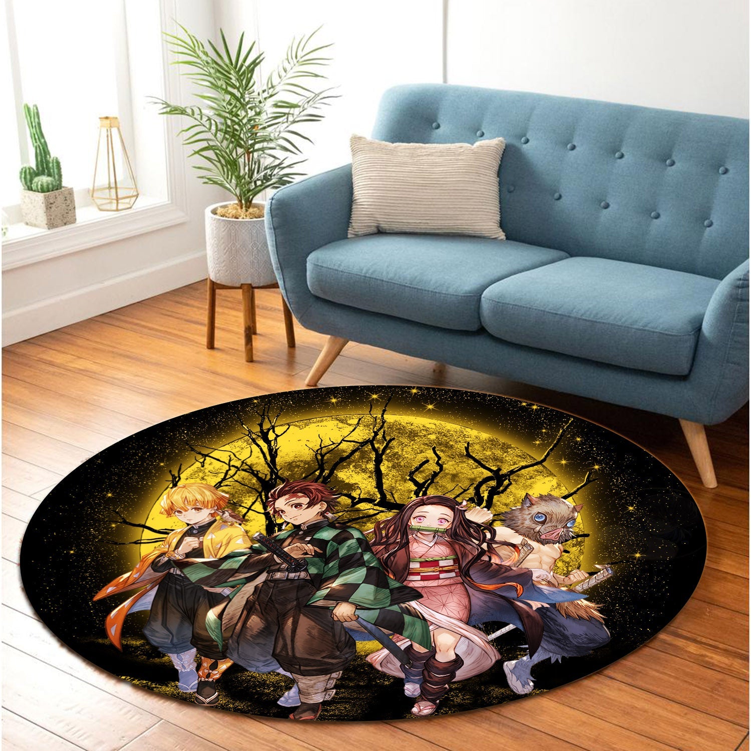 Moon Demonslayer Background Round Carpet Rug Bedroom Livingroom Home Decor Nearkii