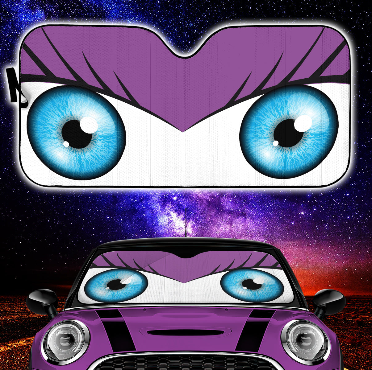 Purple Cute Eyes Cartoon Auto Sun Shades Nearkii