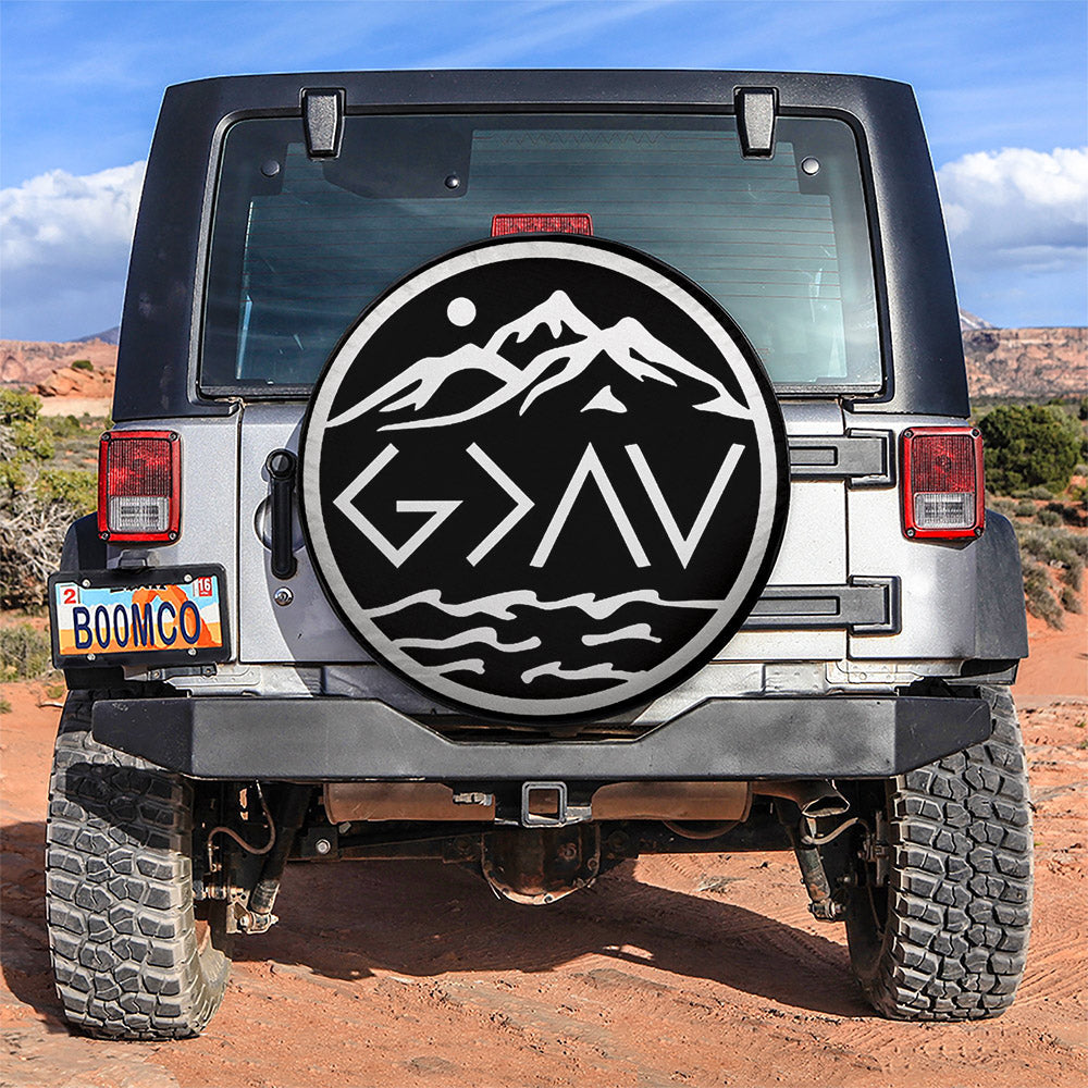 Mountain God is Greater Than The Highs And Lows Car Spare Tire Cover Gift For Campers Nearkii