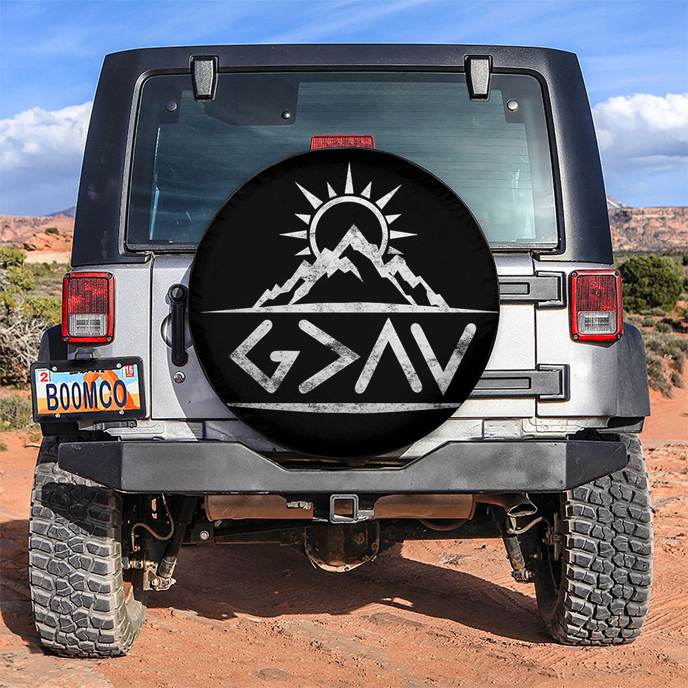 Mountain Site Sun God is Greater Than the Highs and Lows Car Spare Tire Cover Gift For Campers Nearkii