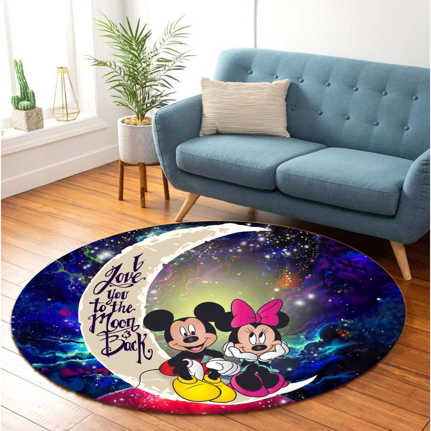 Mouse Couple Love You To The Moon Galaxy Round Carpet Rug Bedroom Livingroom Home Decor Nearkii