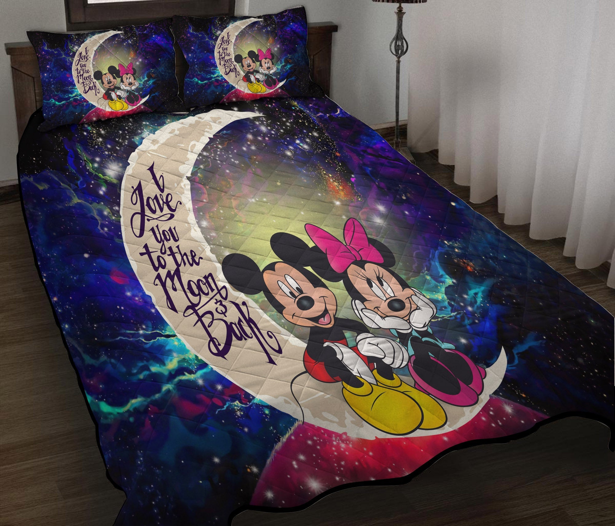 Mouse Couple Love You To The Moon Galaxy Quilt Bed Sets Nearkii