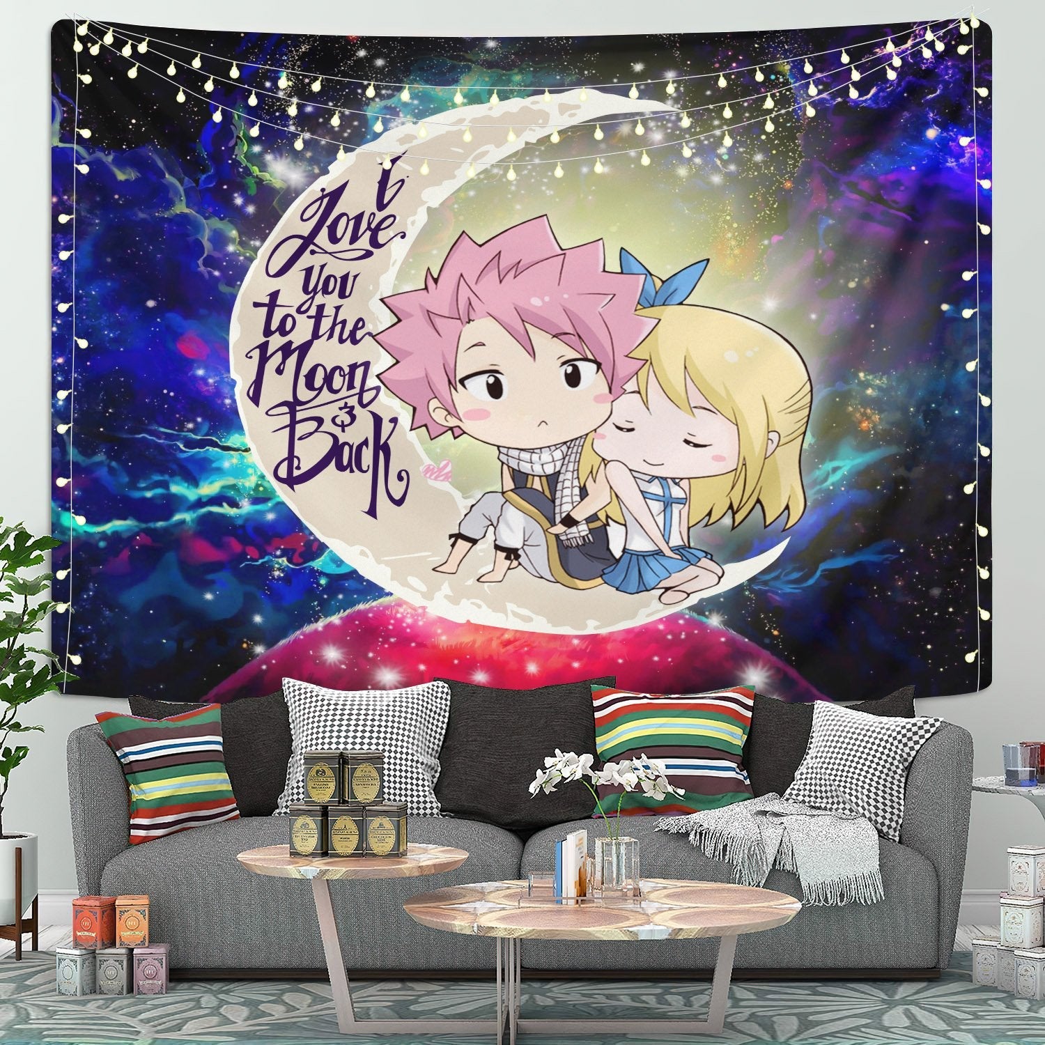 Natsu Fairy Tail Anime Moon And Back Galaxy Tapestry Room Decor Nearkii