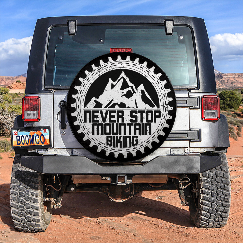 Never Stop Moutain Biking American Day Car Spare Tire Cover Gift For Campers Nearkii