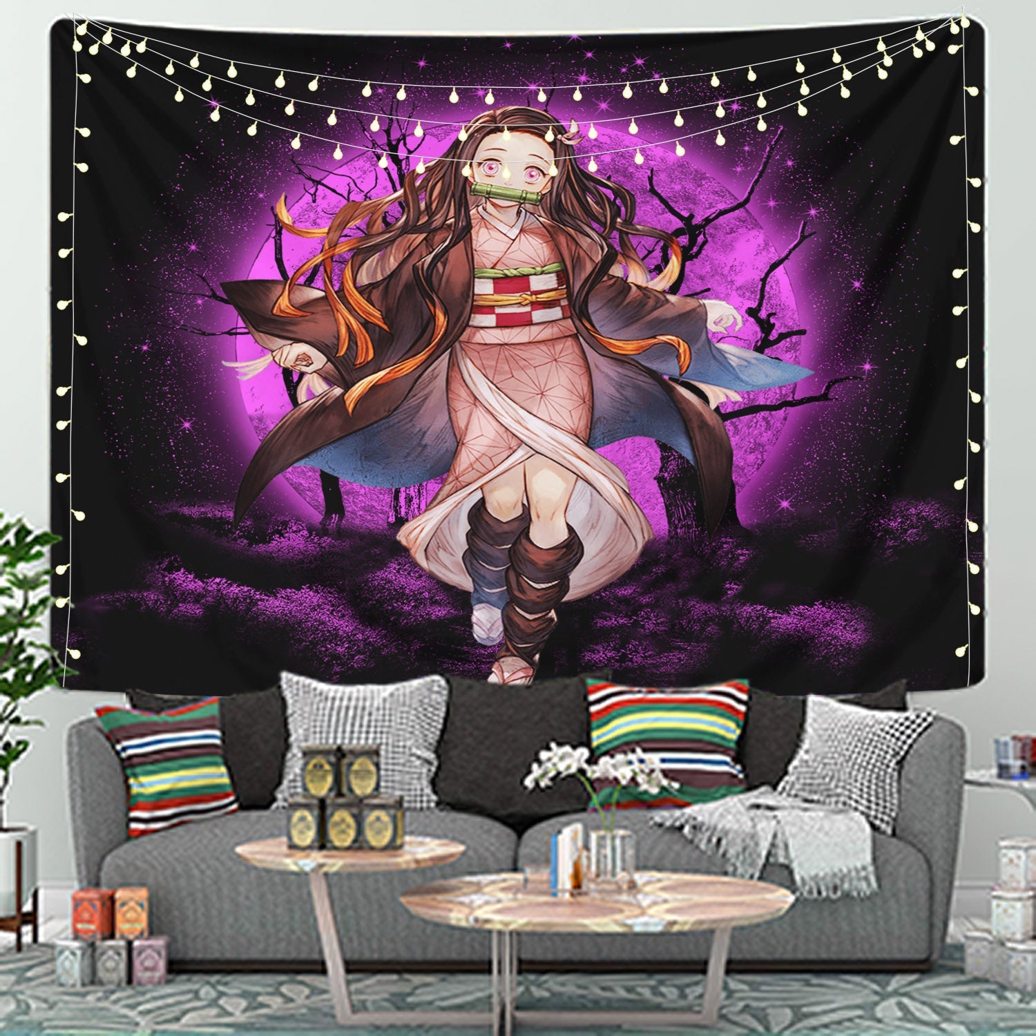 Nezuko Demon Slayer Moonlight Tapestry Room Decor Nearkii