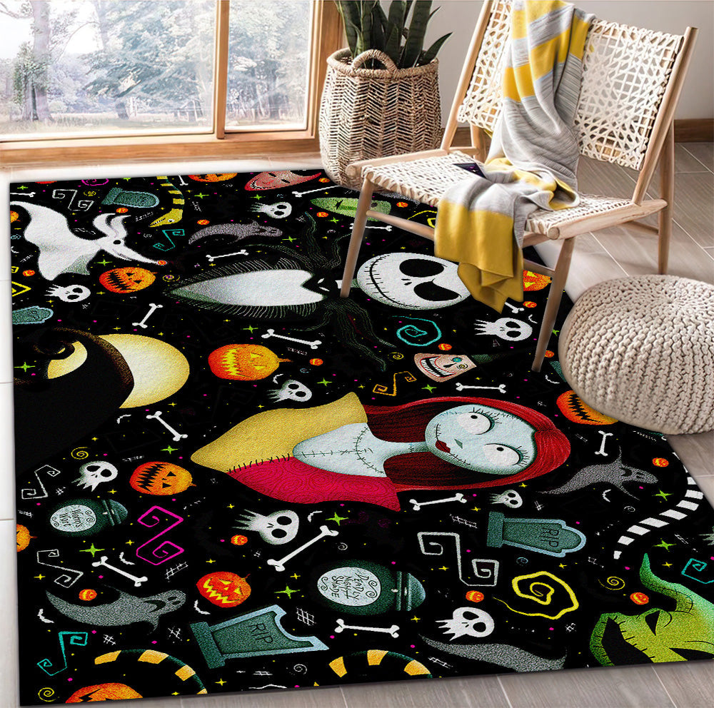 Nightmare Before Christmas Jack And Sally Black Rug Carpet Rug Home Room Decor Nearkii