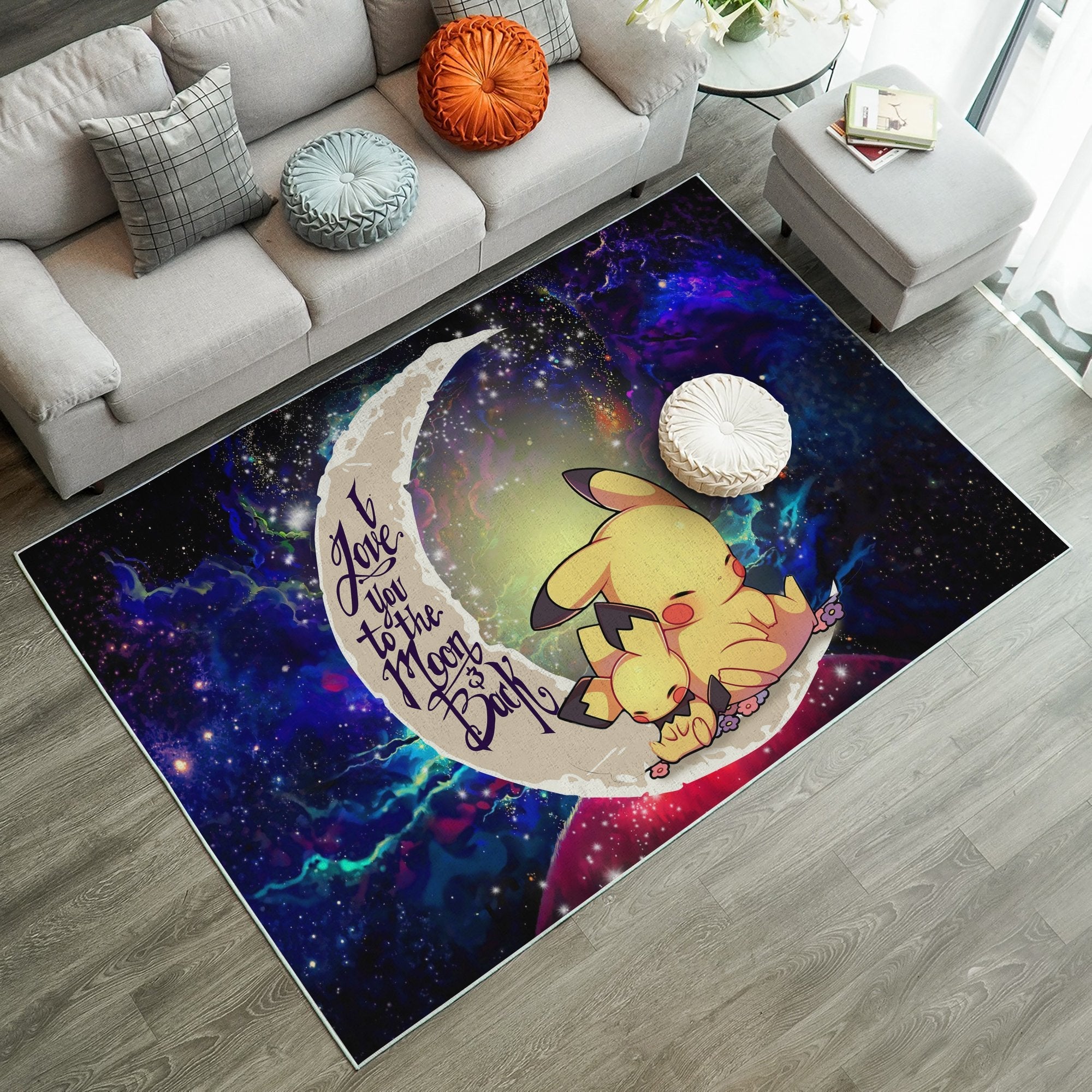 Pikachu Pokemon Sleep Love You To The Moon Galaxy Carpet Rug Home Room Decor Nearkii