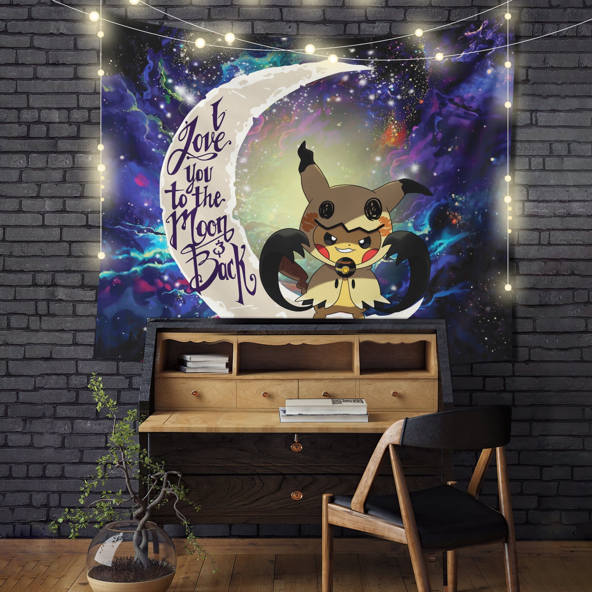 Pikachu Mimikyu Pokemon Love You To The Moon Galaxy 1 Tapestry Room Decor Nearkii