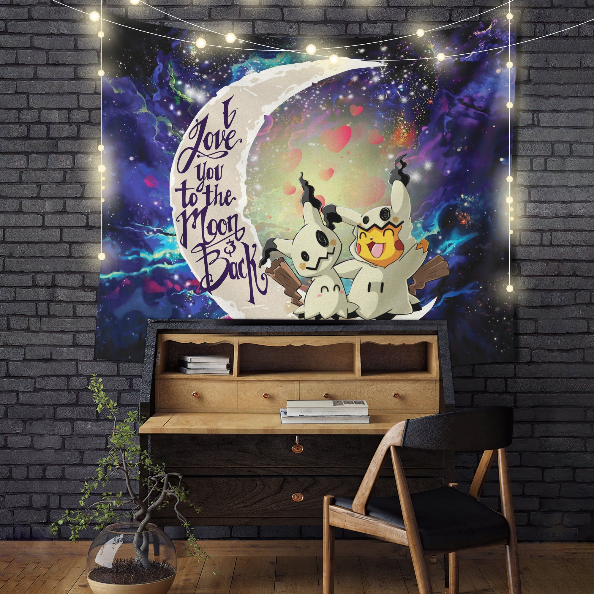 Pikachu Mimikyu Pokemon Love You To The Moon Galaxy 2 Tapestry Room Decor Nearkii