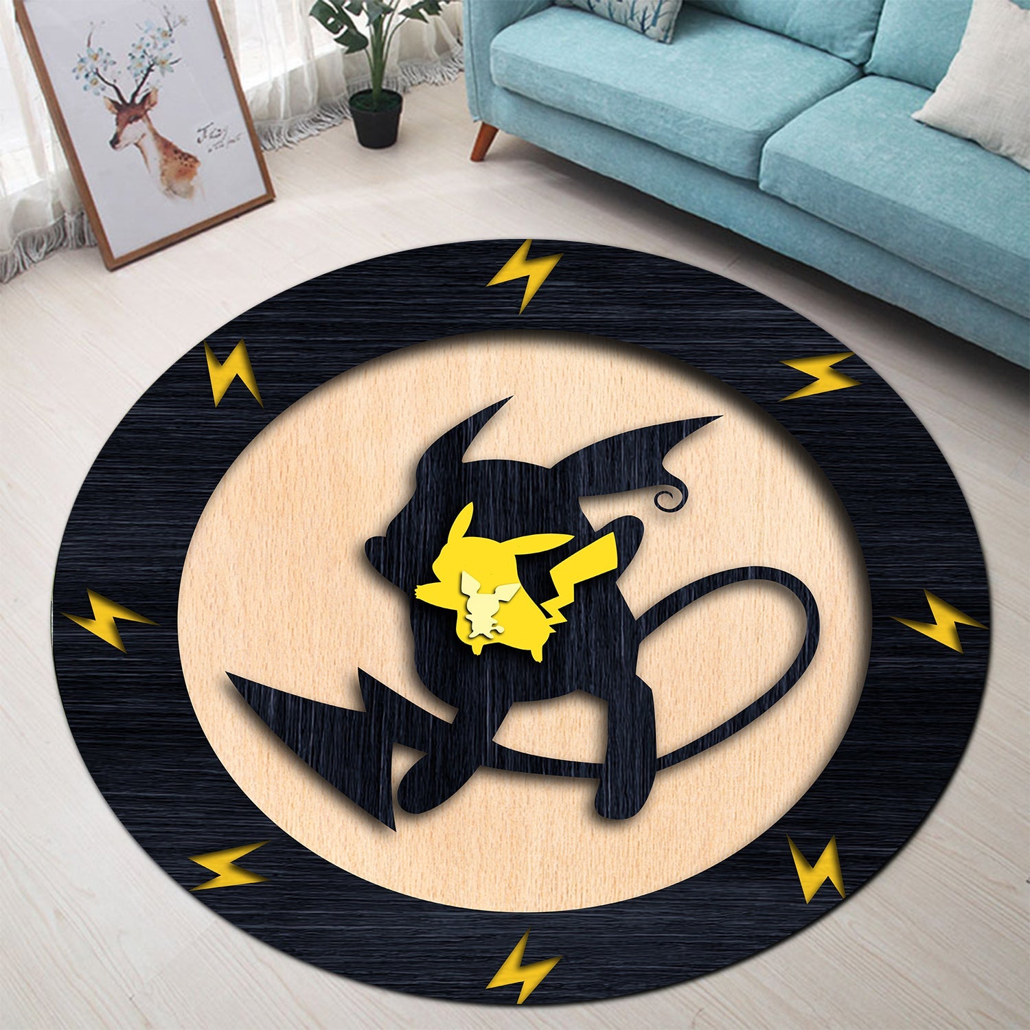 Pikachu Pokemon Round Carpet Rug Bedroom Livingroom Home Decor Nearkii