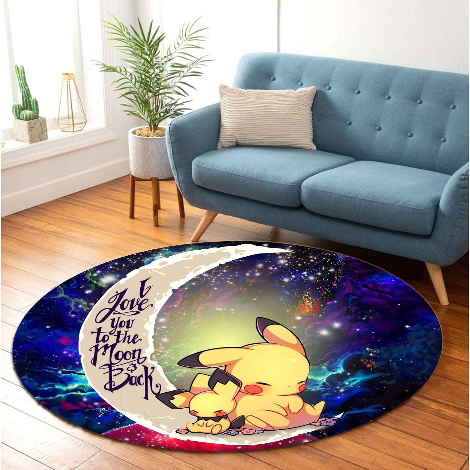 Pikachu Pokemon Sleep Love You To The Moon Galaxy 2 Round Carpet Rug Bedroom Livingroom Home Decor Nearkii