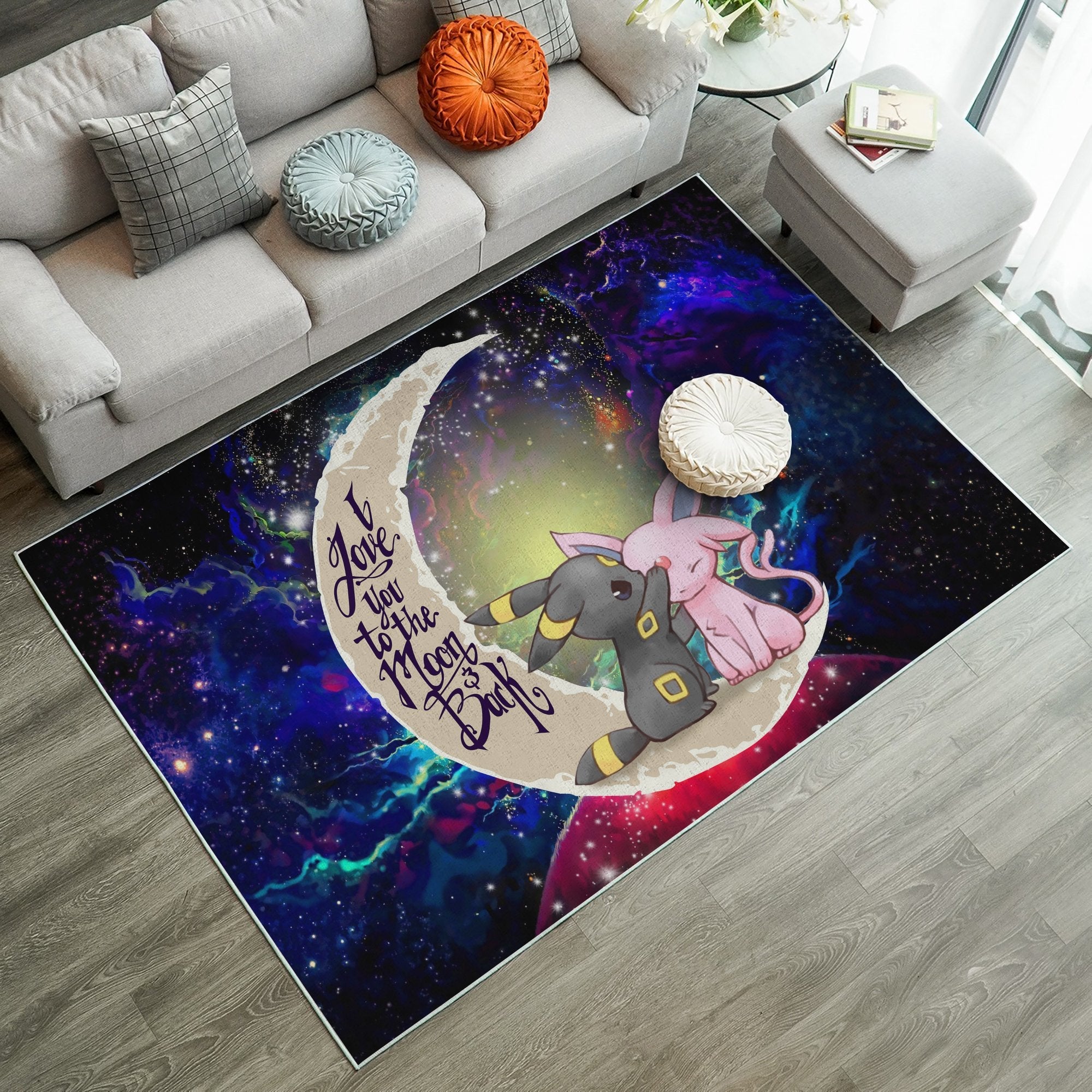 Pokemon Couple Espeon Umbreon Love You To The Moon Galaxy Carpet Rug Home Room Decor Nearkii