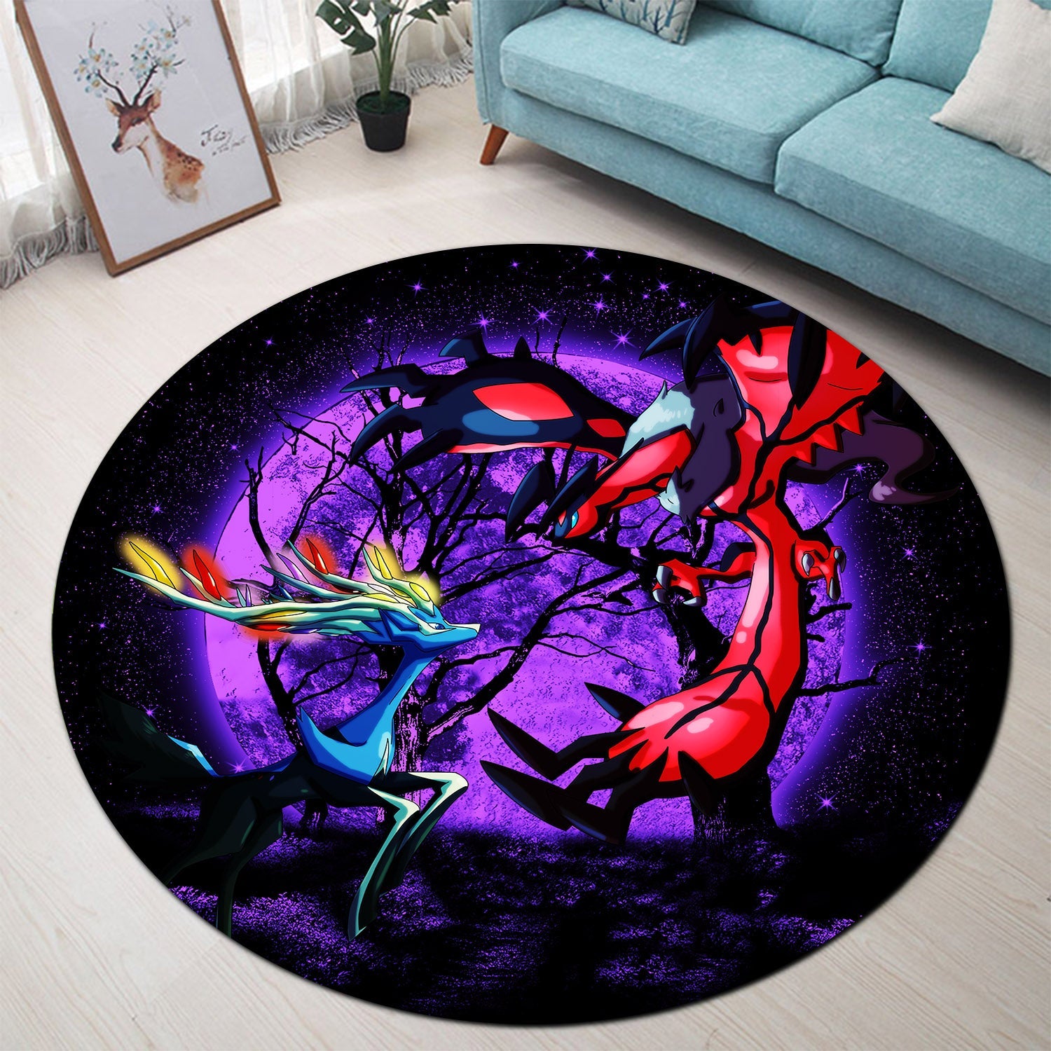 Pokemon X Y Yveltal And Xerneas Moonlight Round Carpet Rug Bedroom Livingroom Home Decor Nearkii