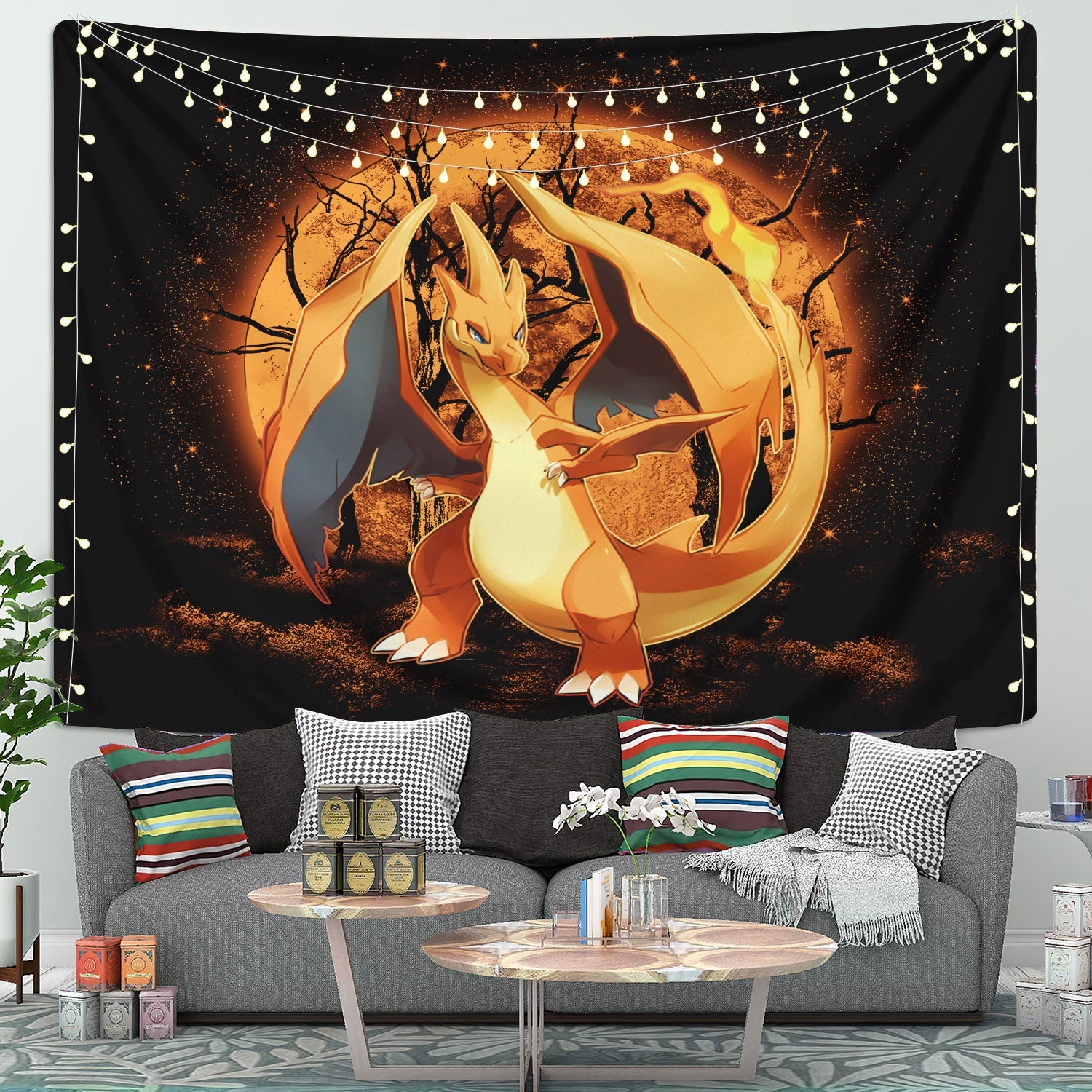 Pokemon Charizard Mega Y Moonlight Tapestry Room Decor Nearkii