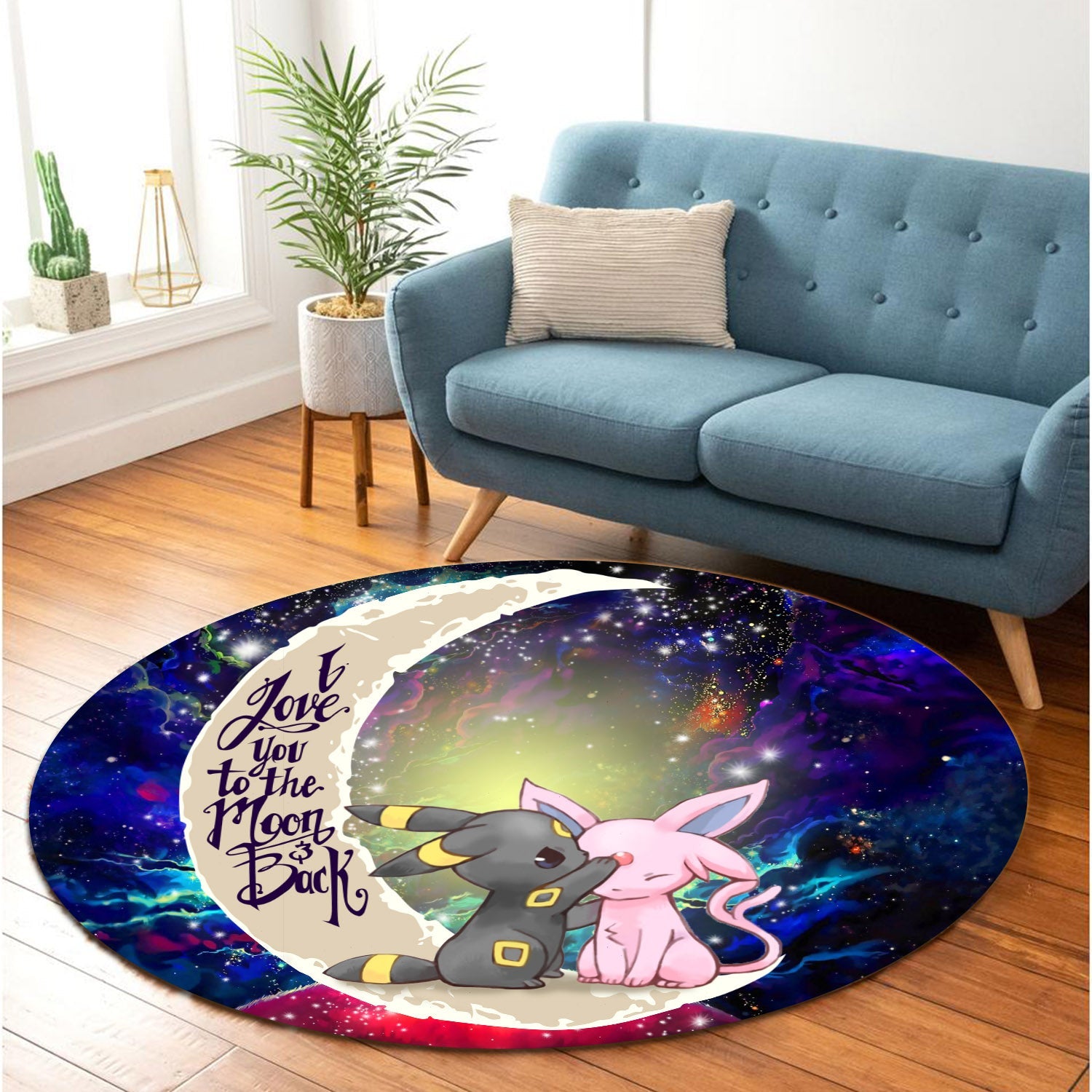 Pokemon Couple Espeon Umbreon Love You To The Moon Galaxy 2 Round Carpet Rug Bedroom Livingroom Home Decor Nearkii