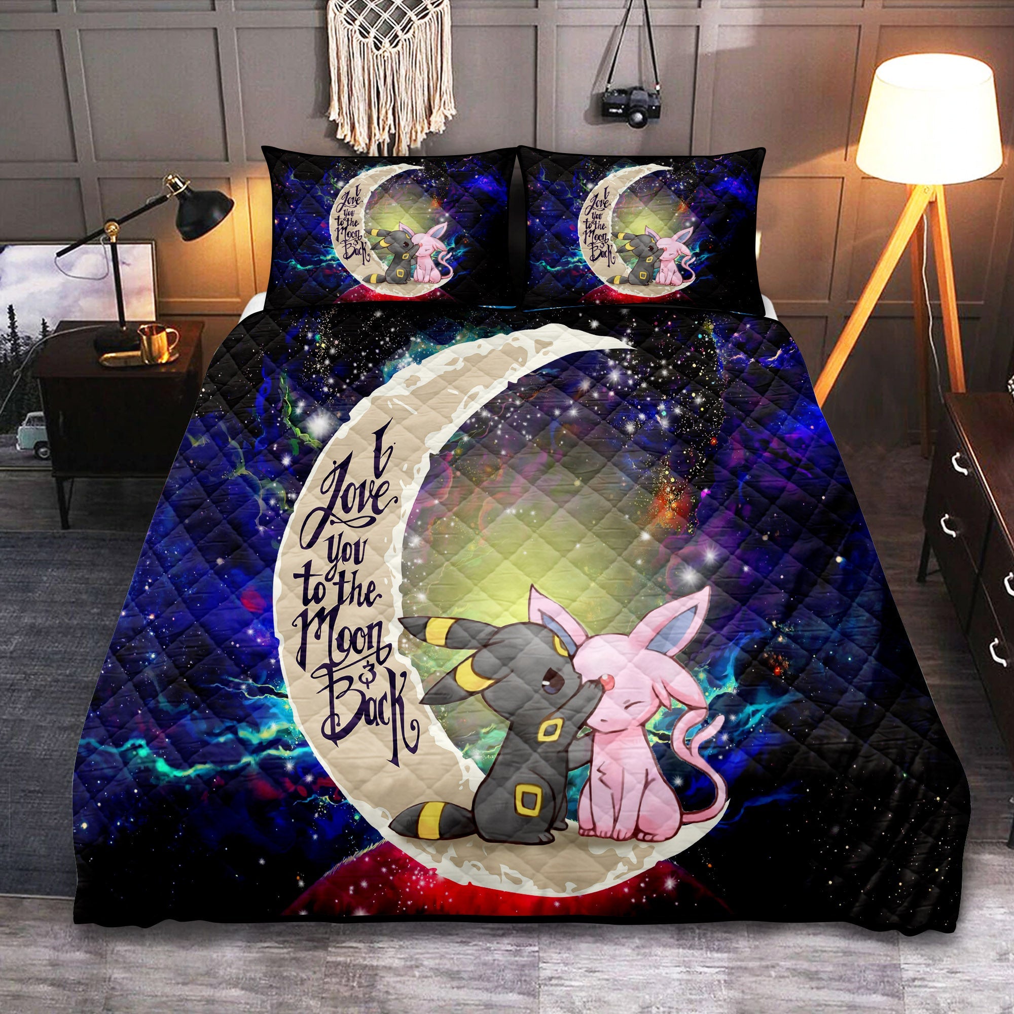 Pokemon Couple Espeon Umbreon Love You To The Moon Galaxy Quilt Bed Sets Nearkii