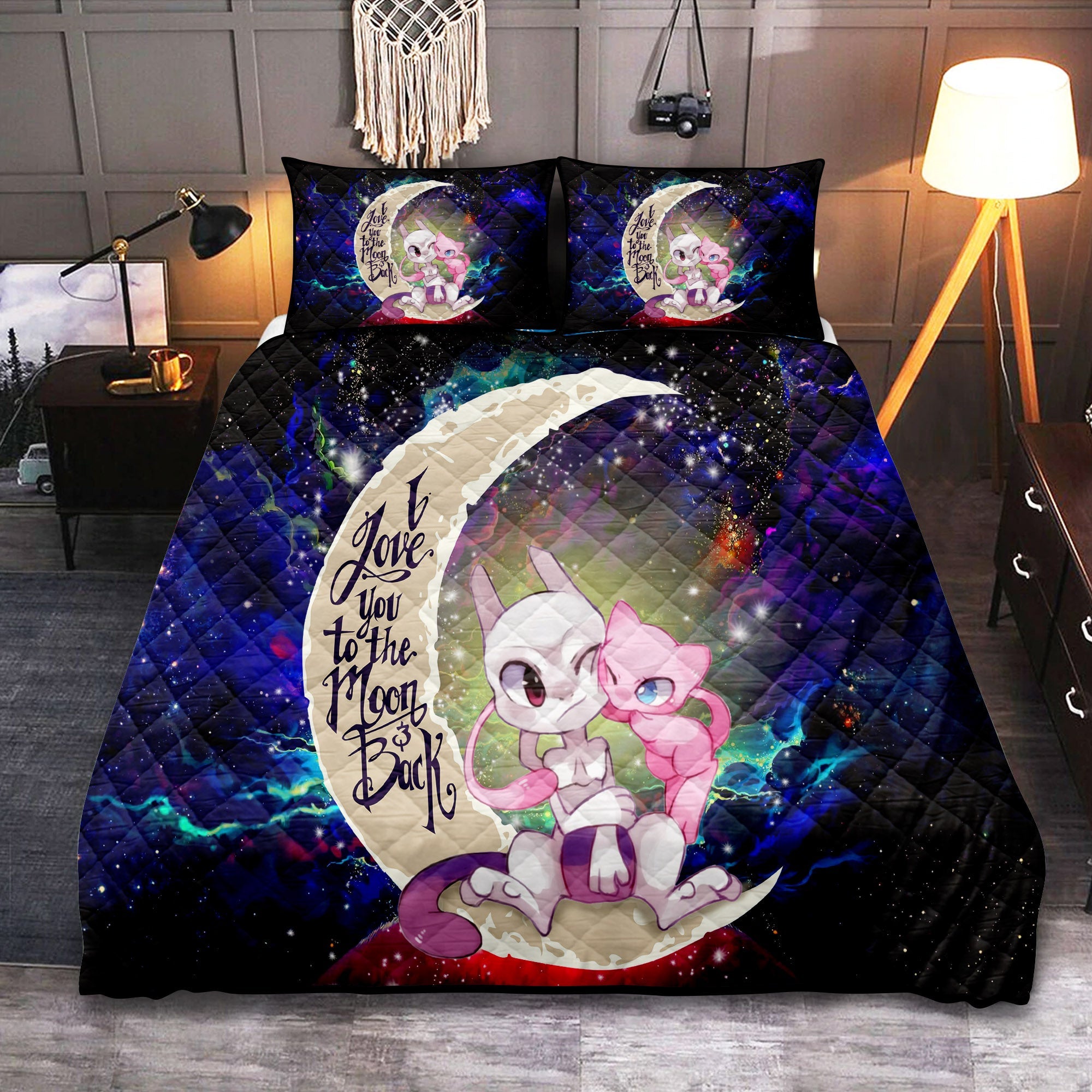 Pokemon Couple Mew Mewtwo Love You To The Moon Galaxy Quilt Bed Sets Nearkii