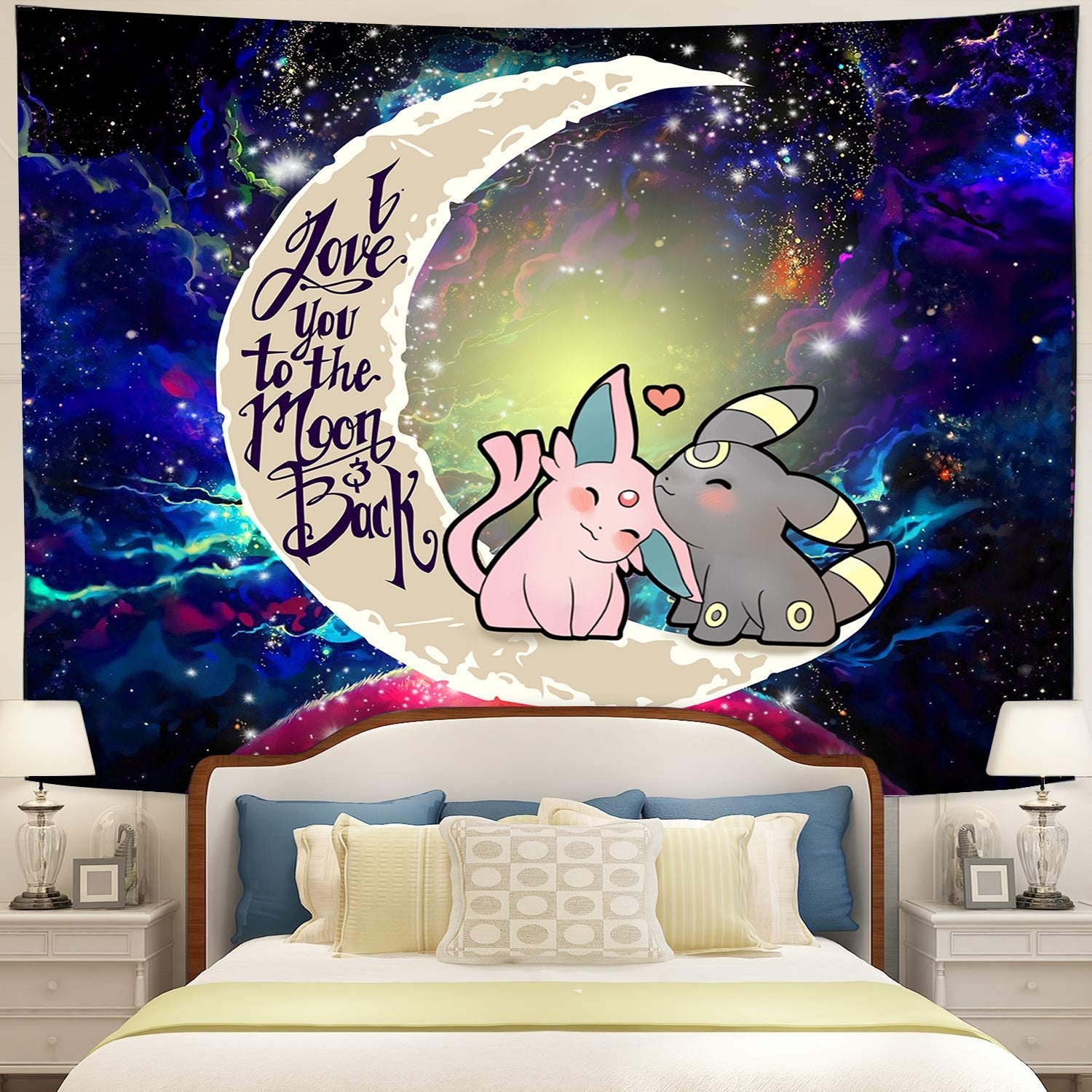 Pokemon Espeon Umbreon Love You To The Moon Galaxy Tapestry Room Decor Nearkii