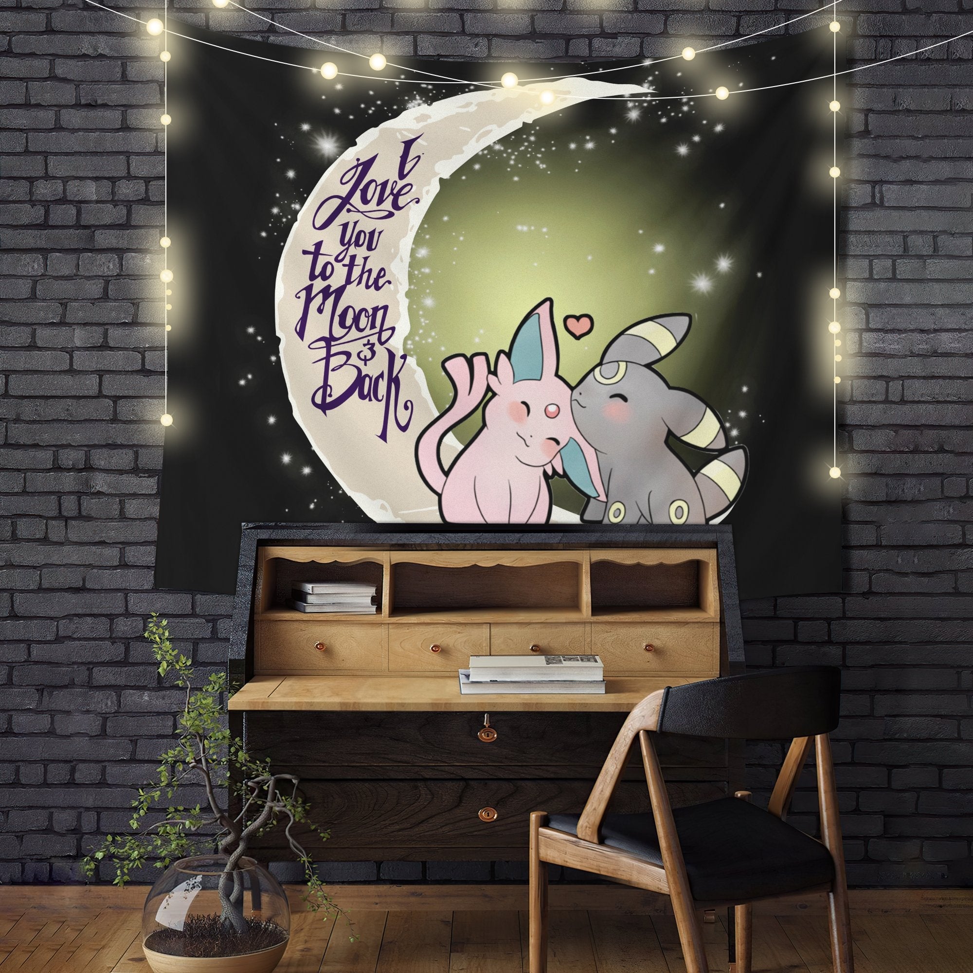 Pokemon Espeon Umbreon Couple Love You To The Moon Tapestry Room Decor Nearkii