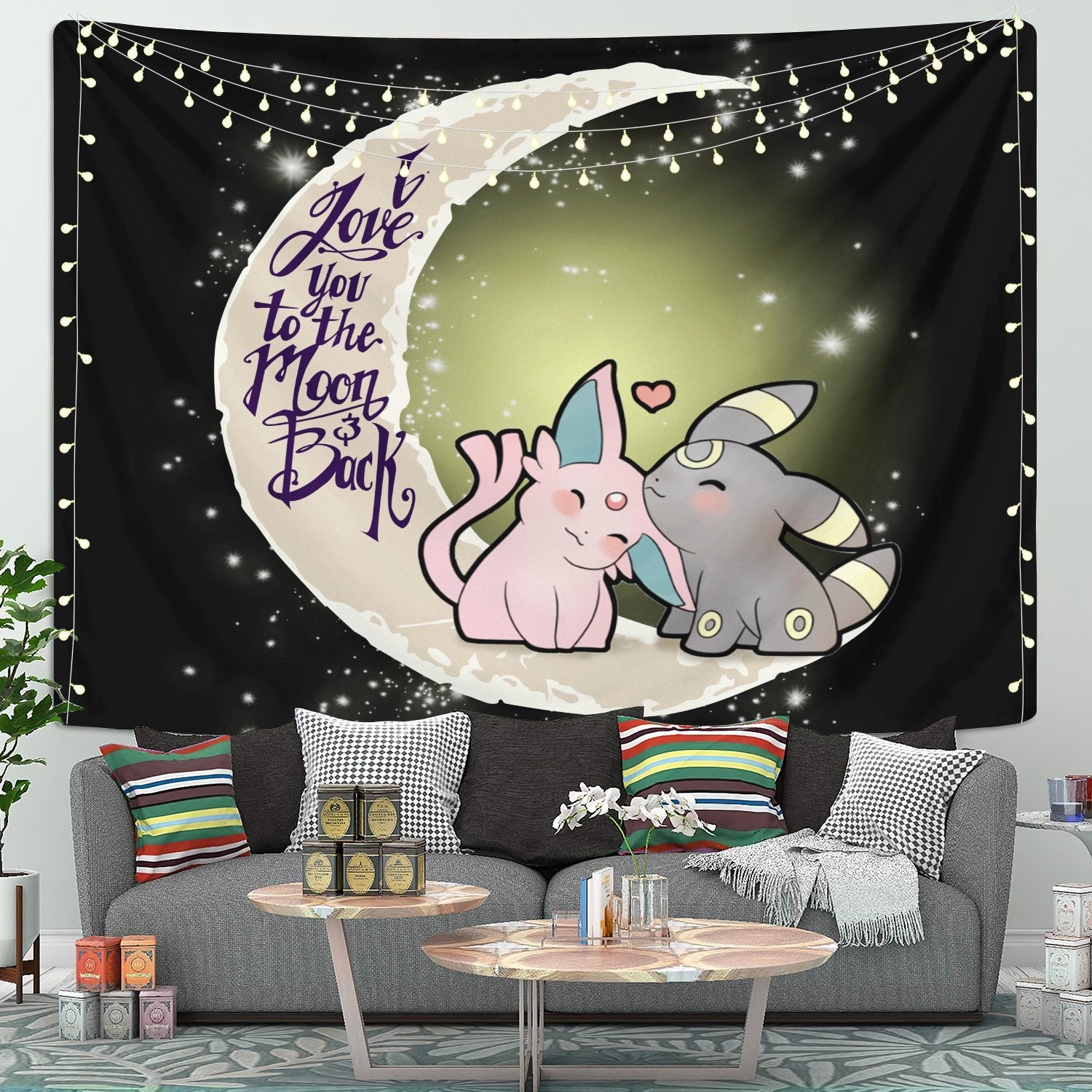 Pokemon Espeon Umbreon Couple Love You To The Moon Tapestry Room Decor Nearkii