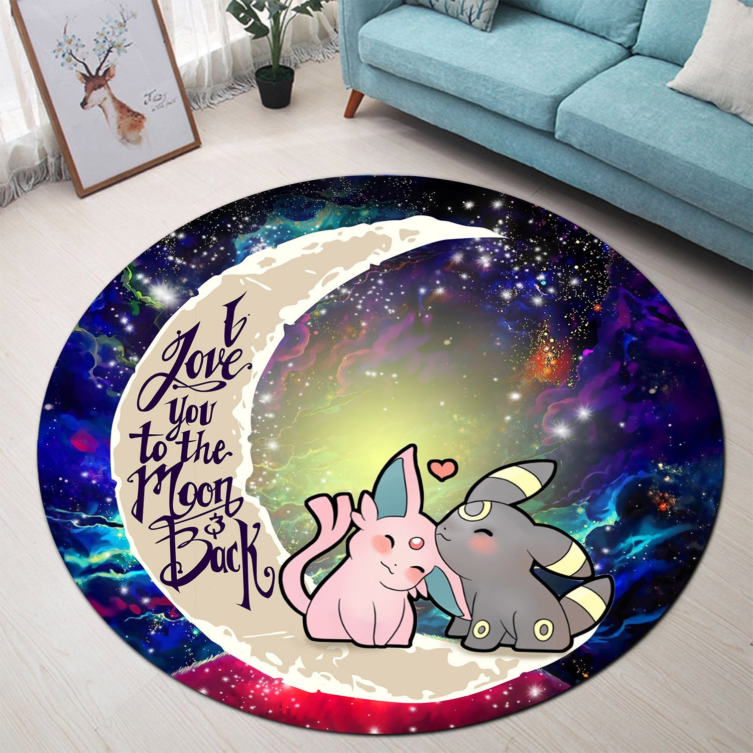 Pokemon Espeon Umbreon Love You To The Moon Galaxy 2 Round Carpet Rug Bedroom Livingroom Home Decor Nearkii