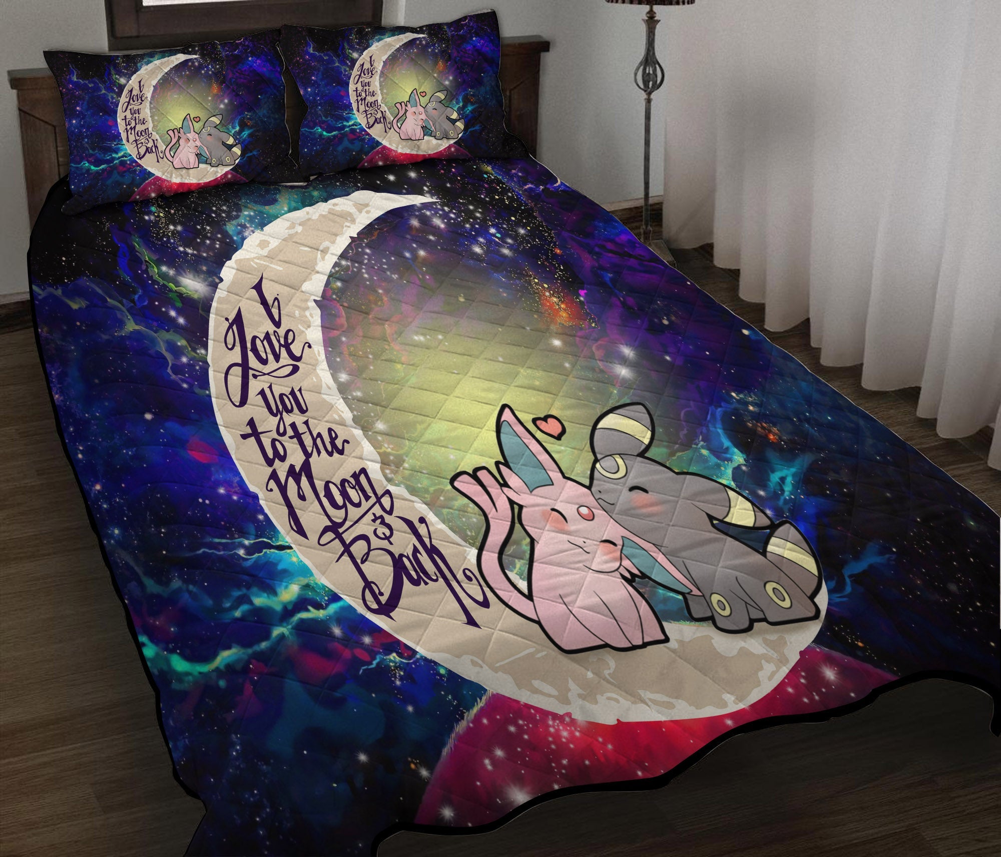 Pokemon Espeon Umbreon Love You To The Moon Galaxy Quilt Bed Sets Nearkii