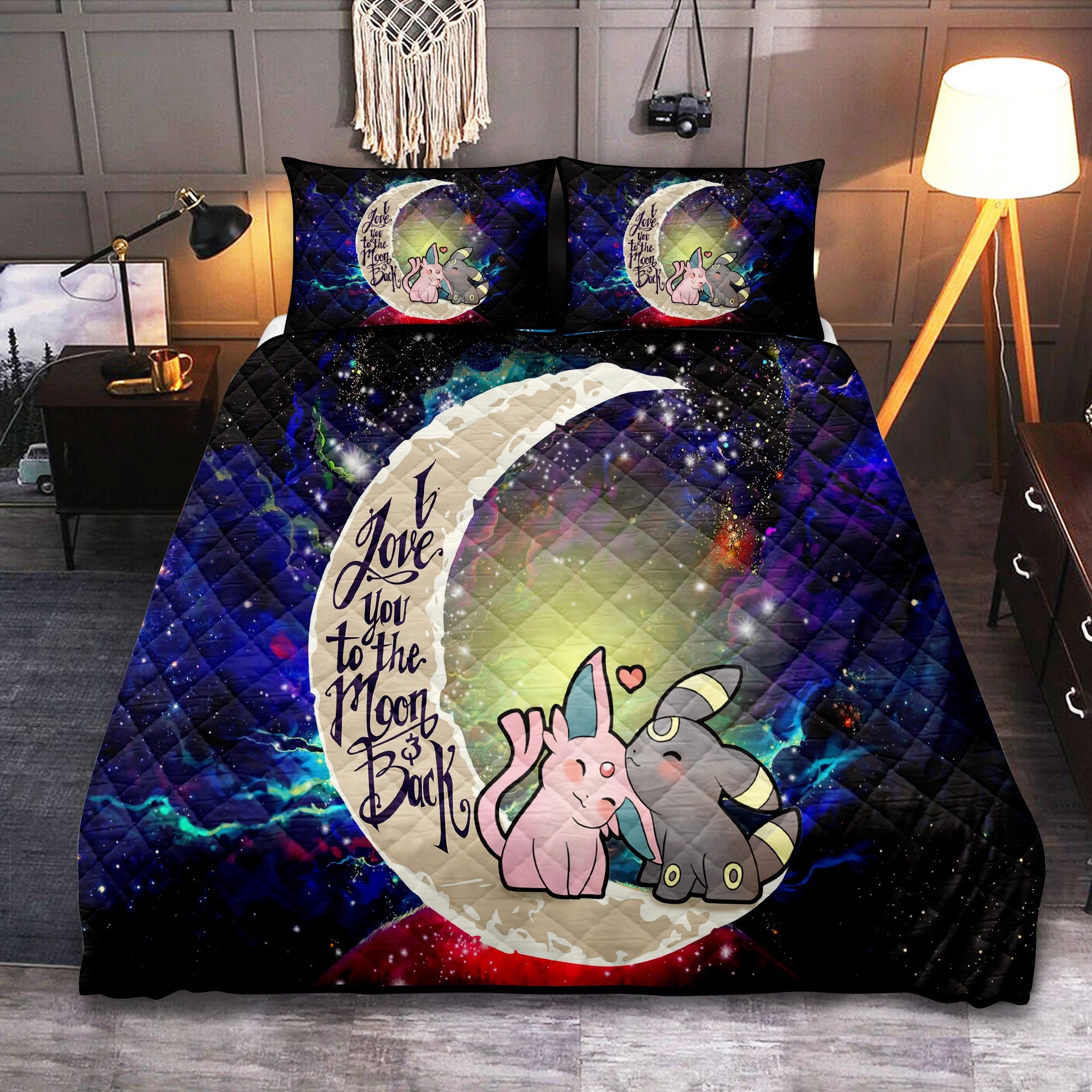 Pokemon Espeon Umbreon Love You To The Moon Galaxy Quilt Bed Sets Nearkii