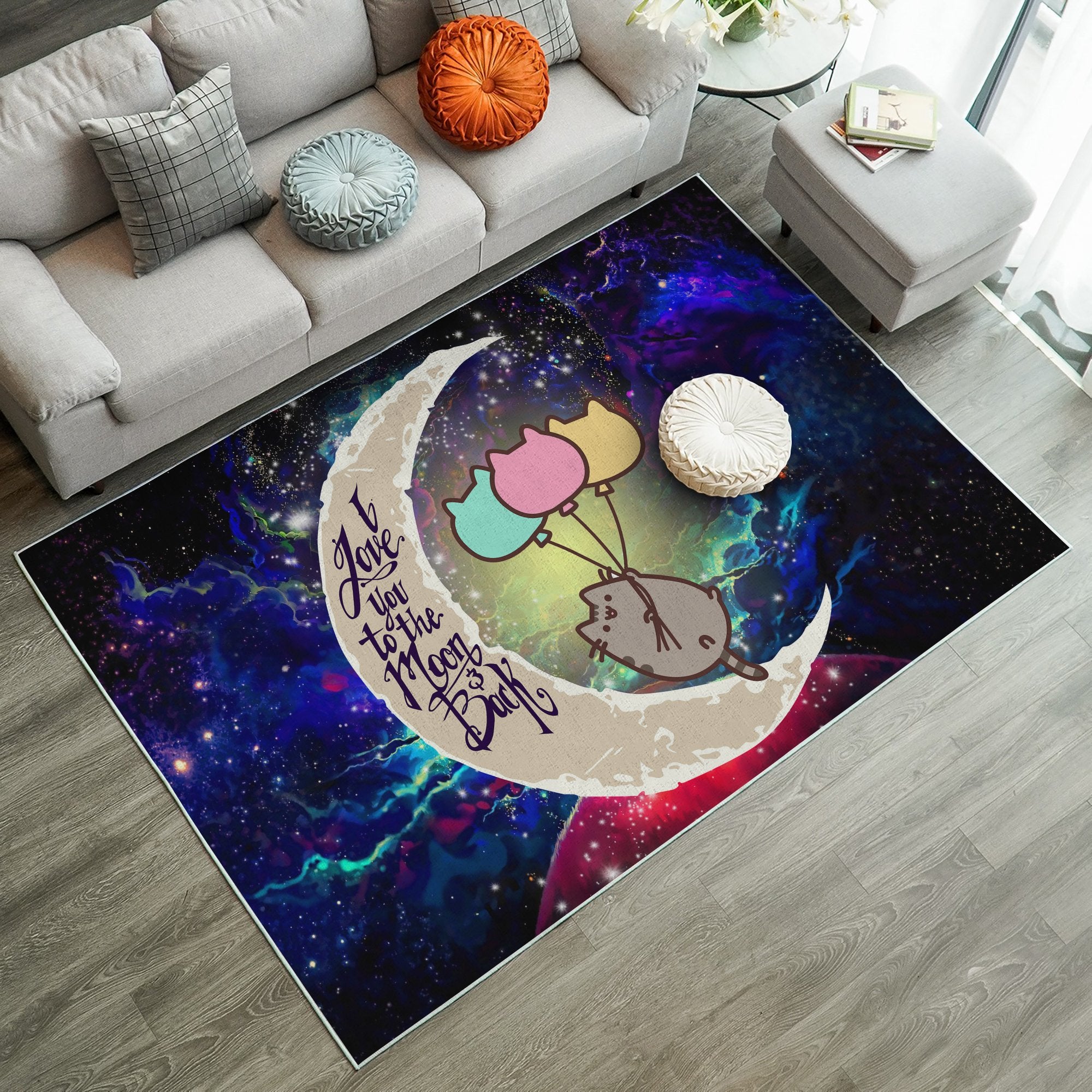 Pusheen Cat Love You To The Moon Galaxy Carpet Rug Home Room Decor Nearkii