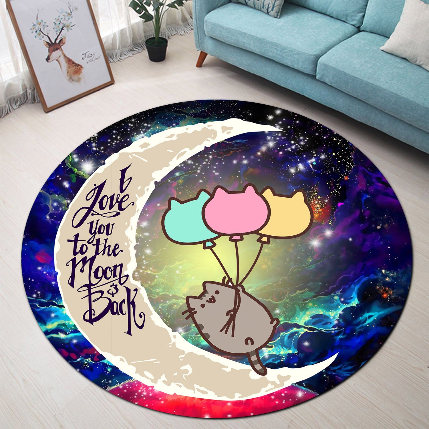 Pusheen Cat Love You To The Moon Galaxy Round Carpet Rug Bedroom Livingroom Home Decor Nearkii