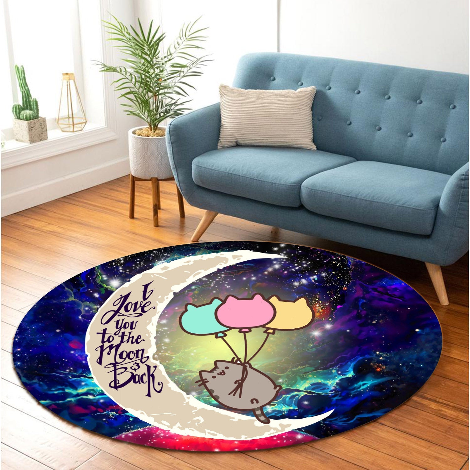 Pusheen Cat Love You To The Moon Galaxy Round Carpet Rug Bedroom Livingroom Home Decor Nearkii