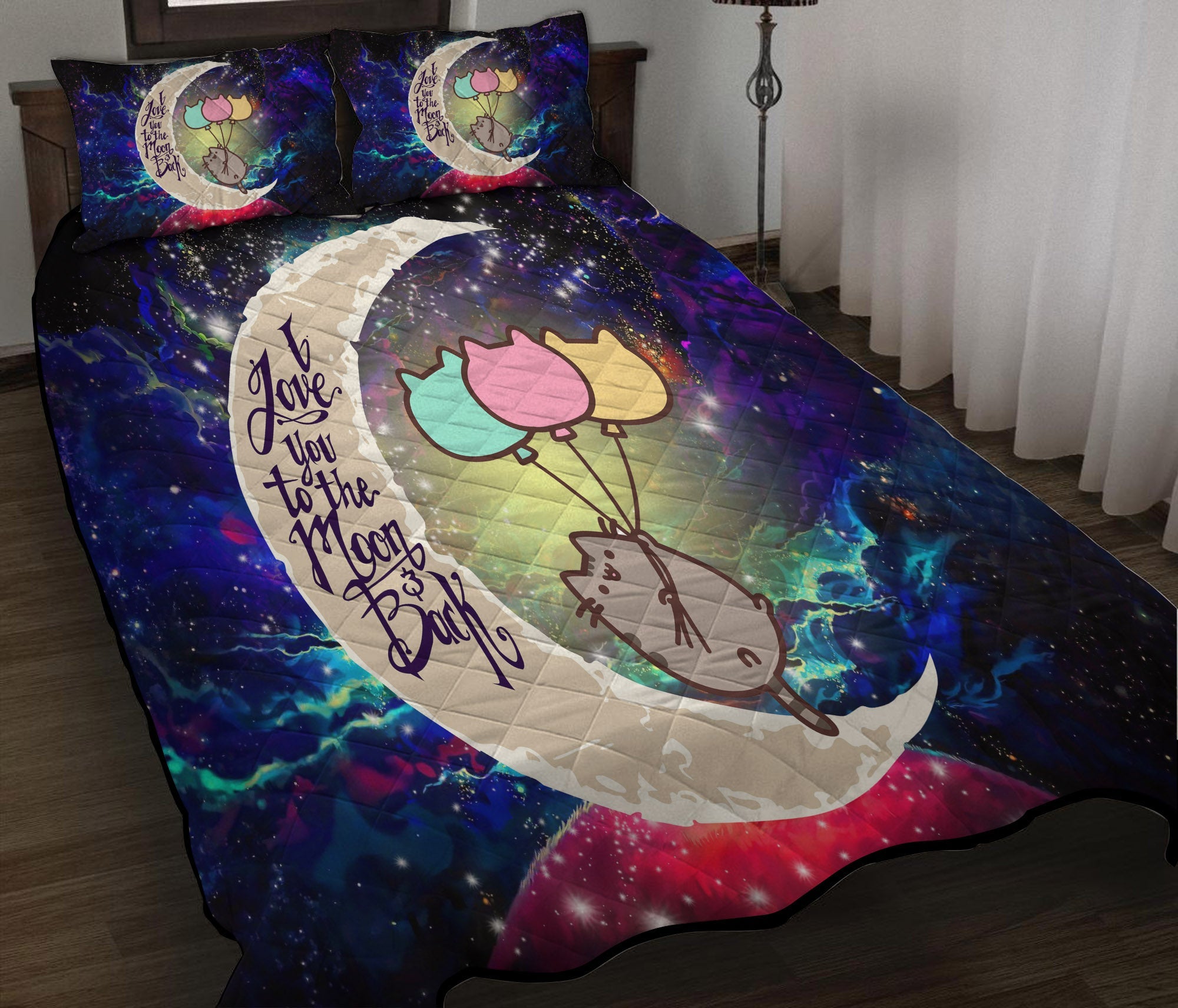 Pusheen Cat Love You To The Moon Galaxy Quilt Bed Sets Nearkii